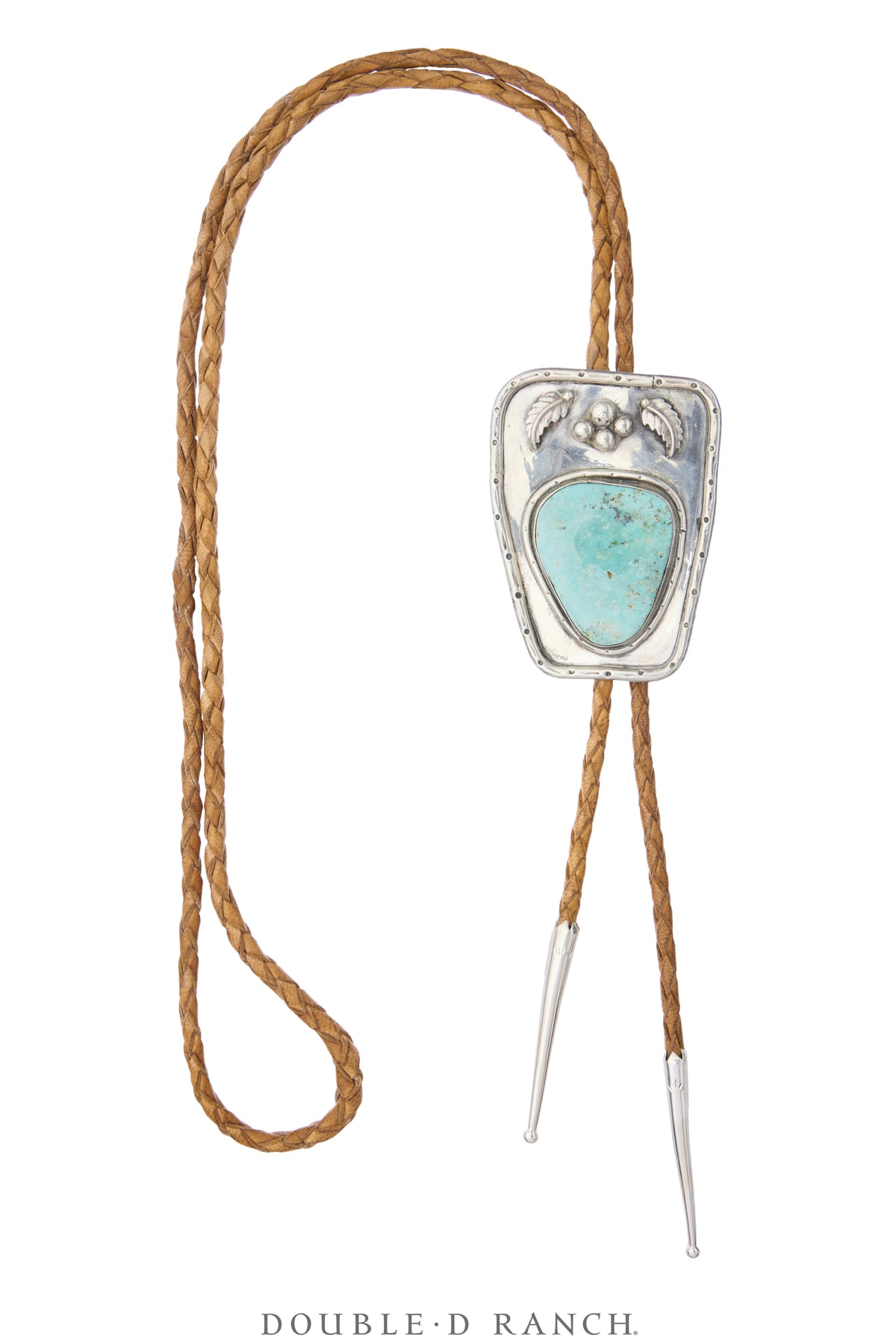 Bolo, Shield, Turquoise, Leaf Appliques, Hallmark, Vintage, 3955