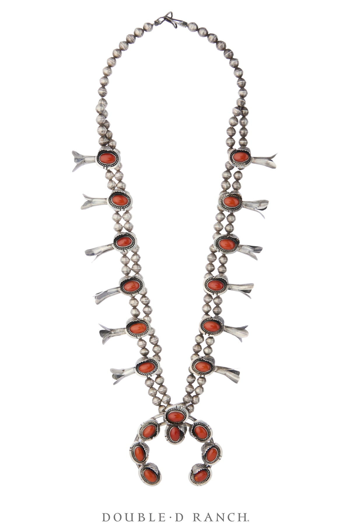 Necklace, Squash Blossom, Coral, Sans Hallmark, Vintage, 3974