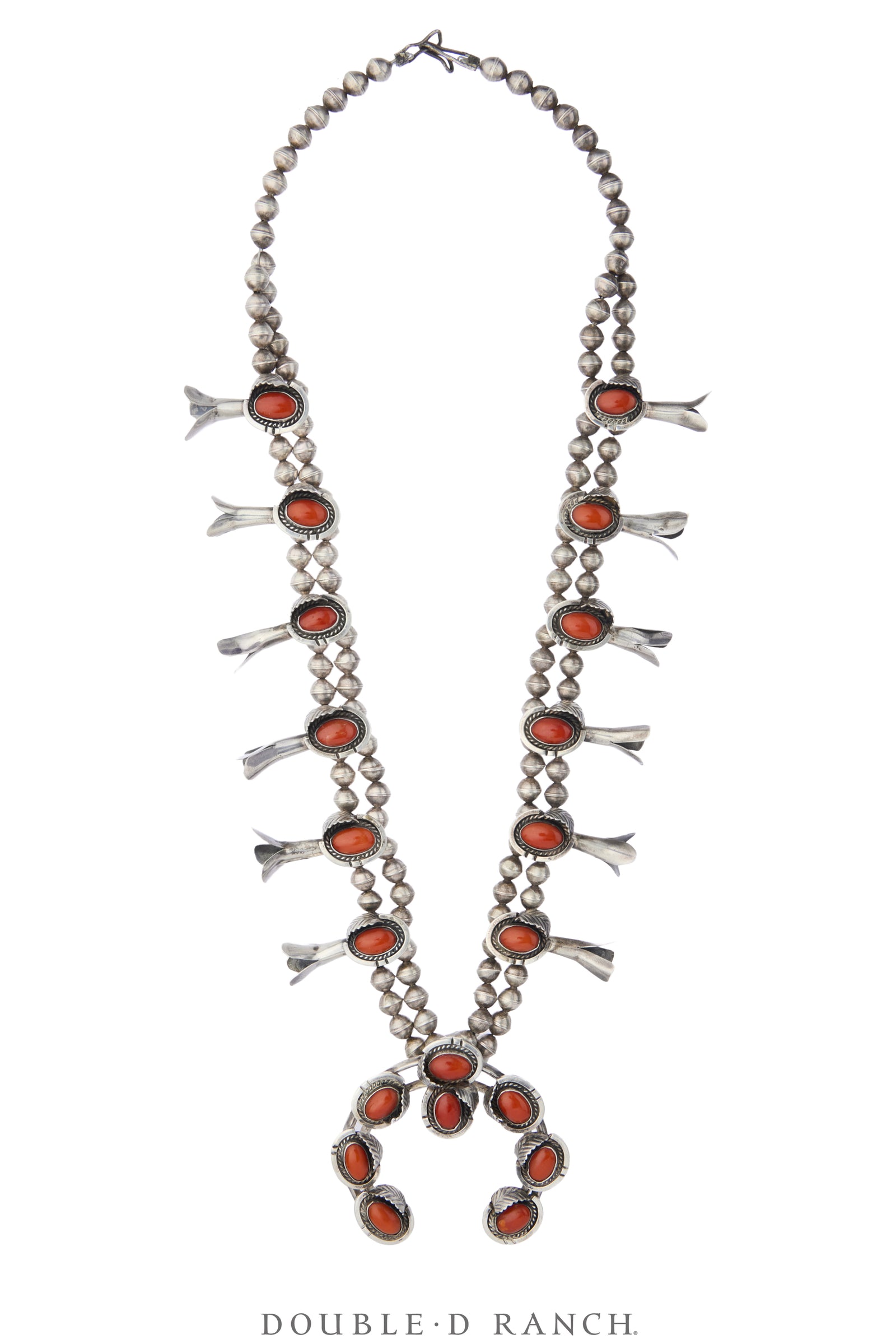 Necklace, Squash Blossom, Coral, Sans Hallmark, Vintage, 3974
