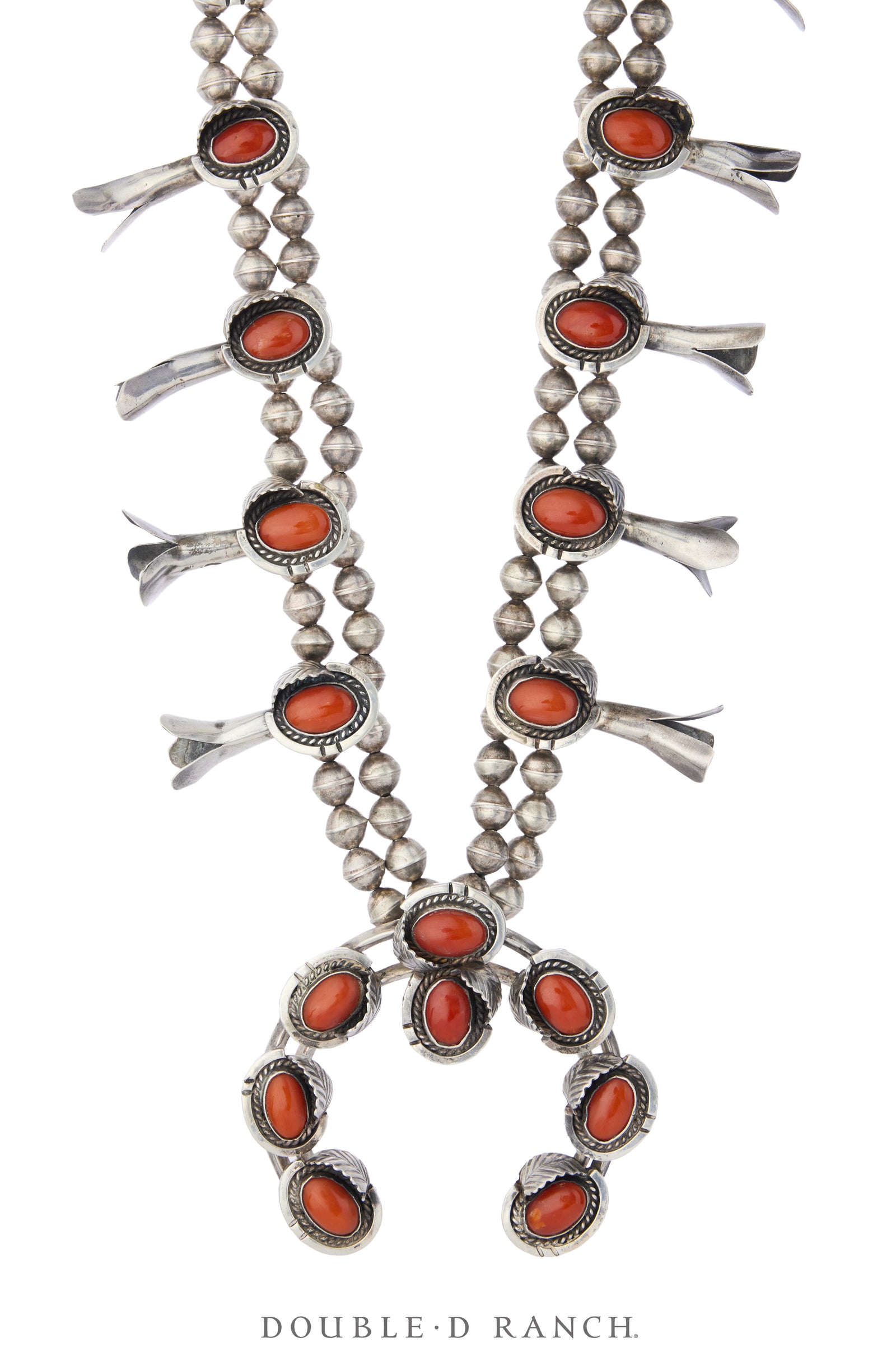 Necklace, Squash Blossom, Coral, Sans Hallmark, Vintage, 3974