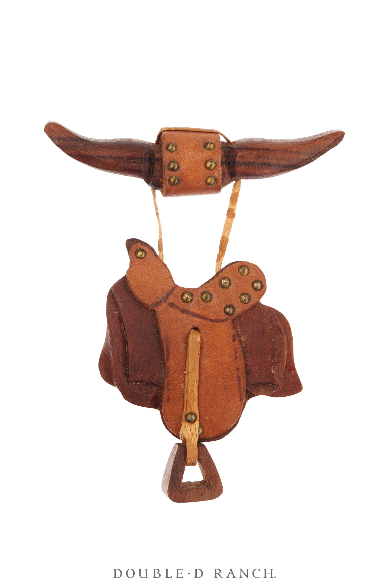 Pin, Novelty, Wood & Leather, Longhorns With Saddle, Vintage, 1250