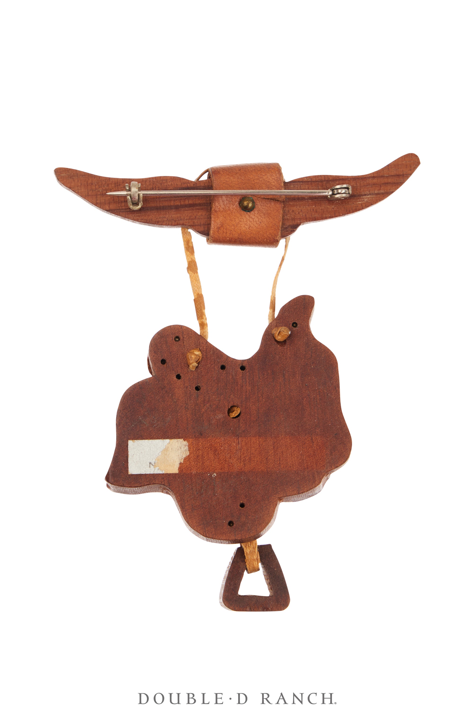 Pin, Novelty, Wood & Leather, Longhorns With Saddle, Vintage, 1250