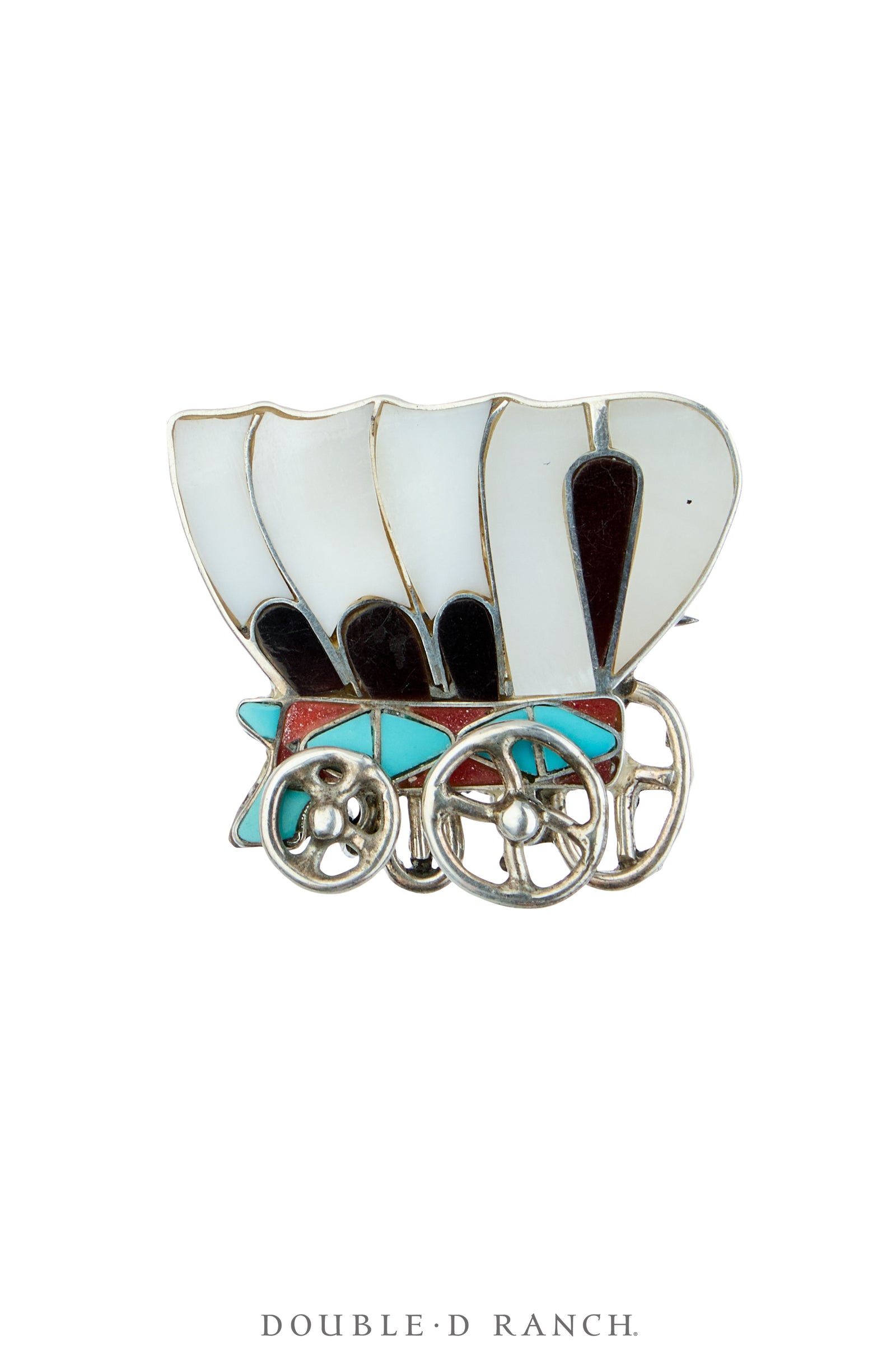 Pin, Pendant, Inlay, Contesoga Wagon, Turquoise With Mixed Stones, Hallmark, Vintage, 1297