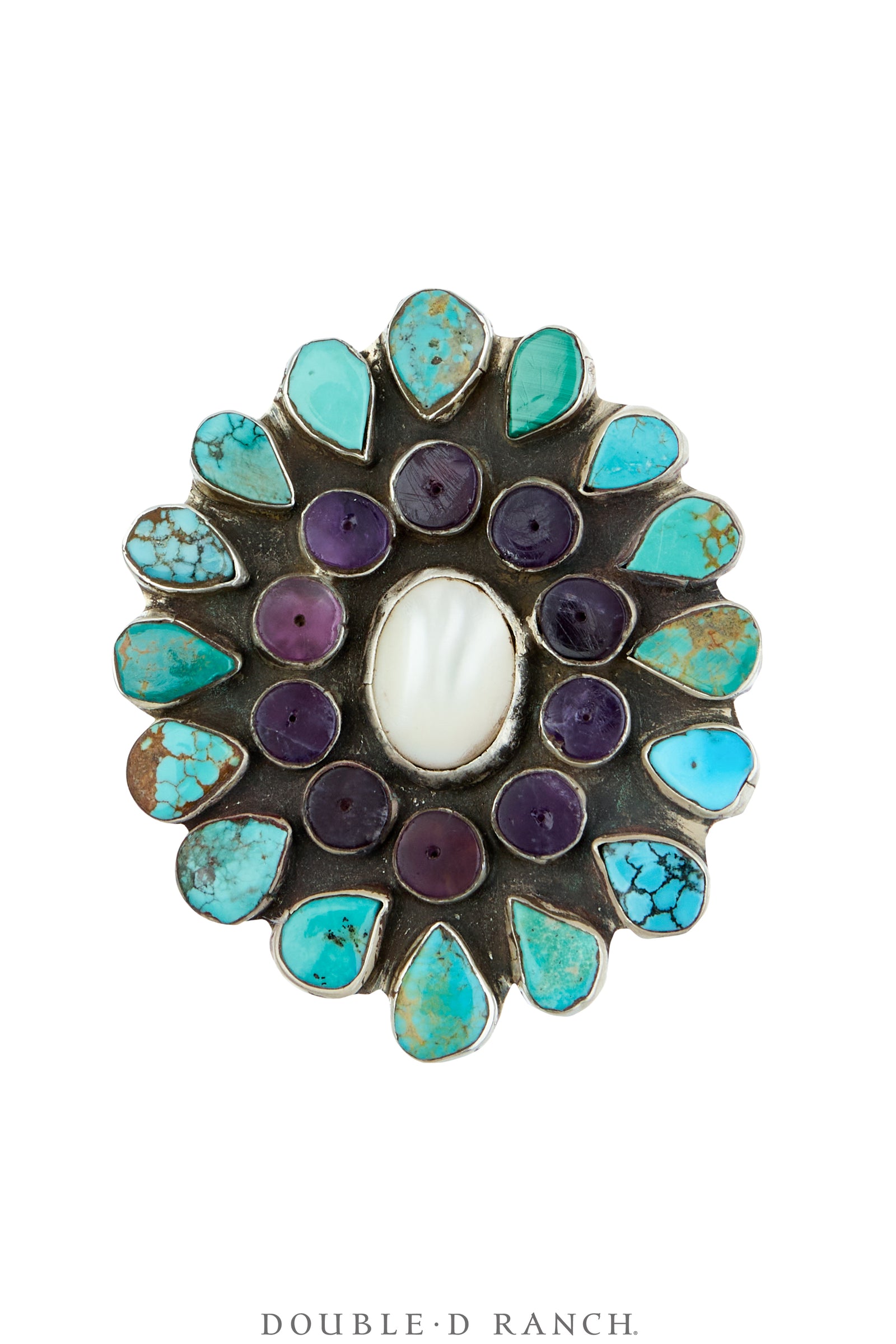 Pin, Oscar Betz, Cluster, Turquoise, Sugalite & Fresh Water Pearl, Hallmark, 1299