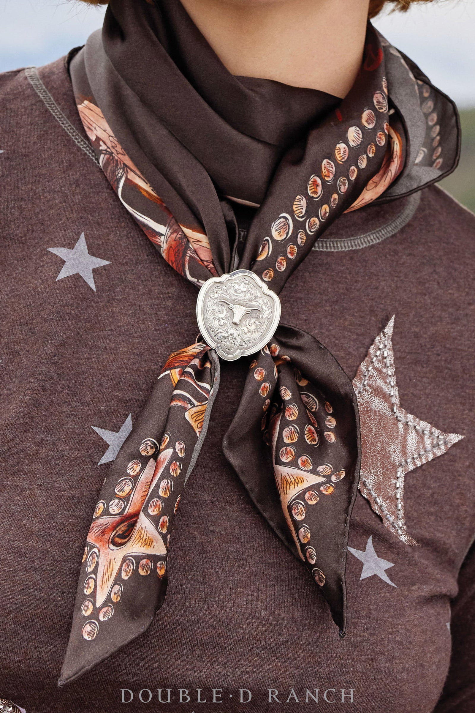 Scarf Slide, Novelty, Sterling Silver, Western Engraved Scroll, Sterling Silver, Artisan, Contemporary, 850