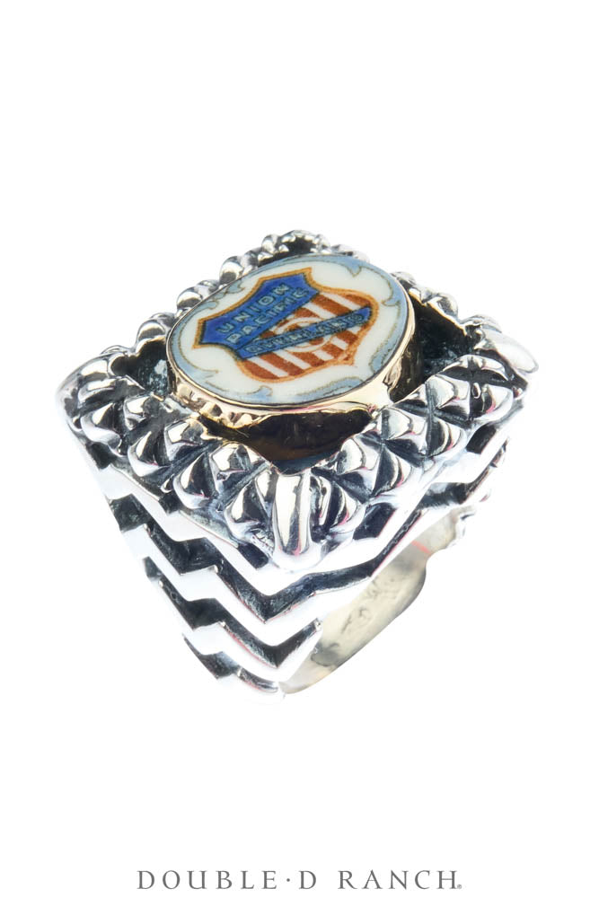 Ring, Dian Malouf, Statement, Railroad China, Union Jack, Hallmark, Contemporary, 1973