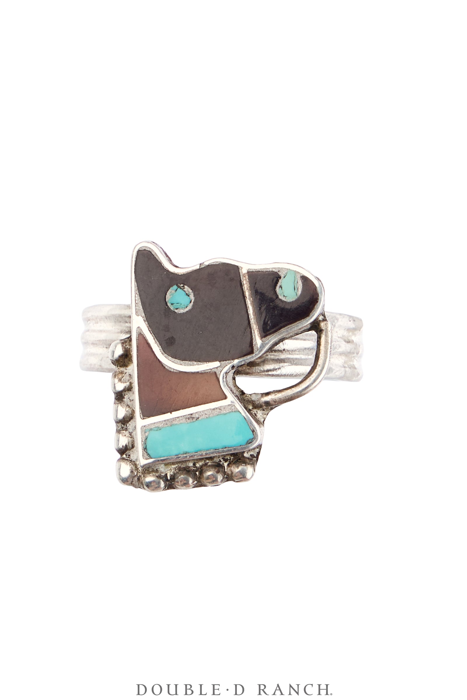 Ring, Inlay, Turquoise & Shell, Horse, Upcycled, Vintage, 1979