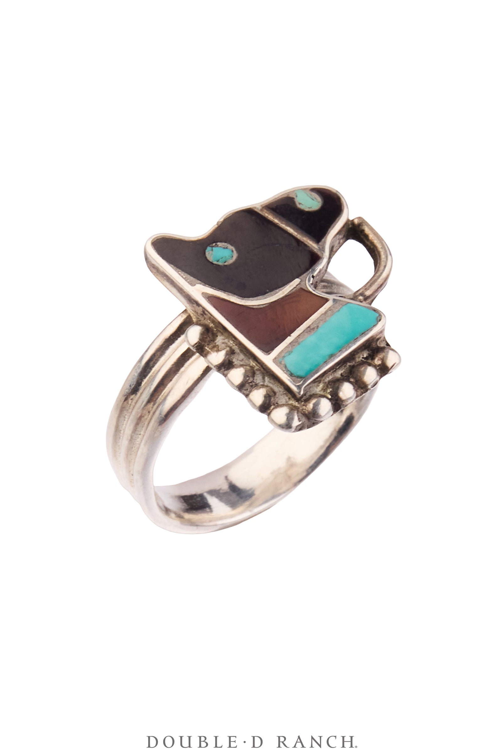 Ring, Inlay, Turquoise & Shell, Horse, Upcycled, Vintage, 1979