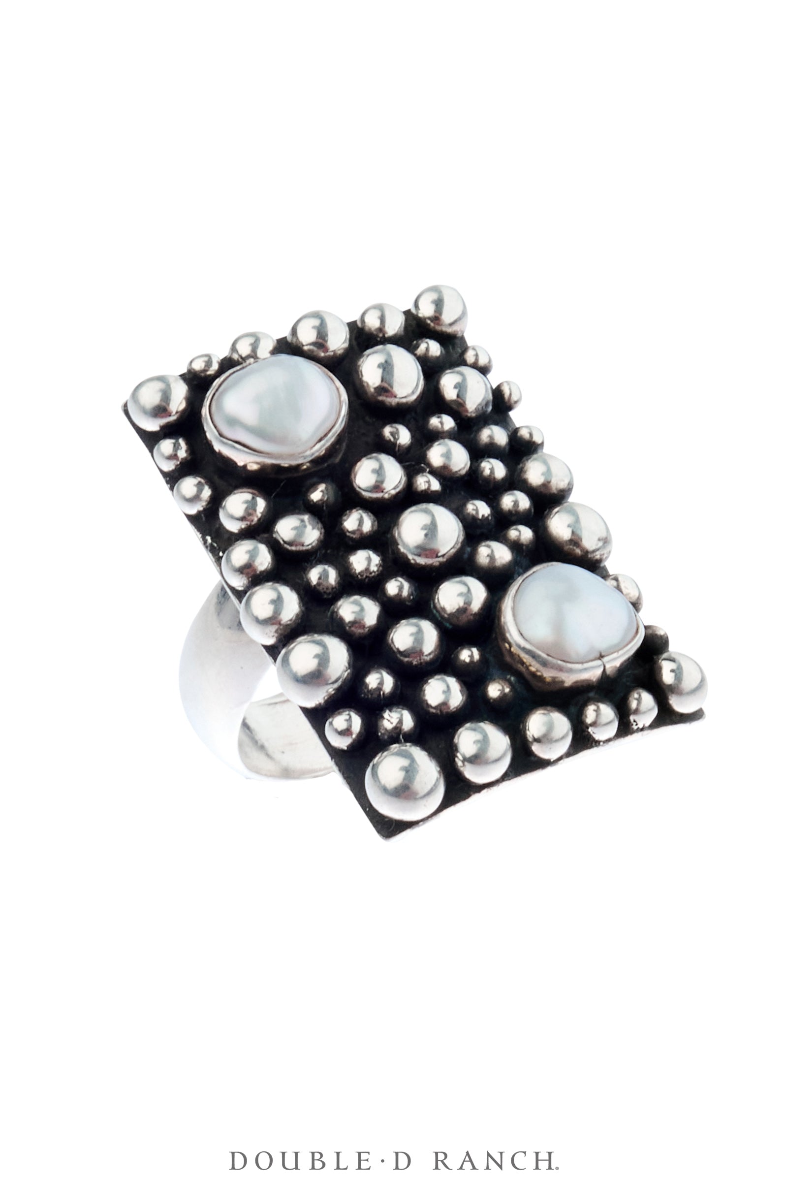 Ring, Blackened Bubble, Freshwater Pearl & Sterling Silver, Hallmark, Contemporary, 1981