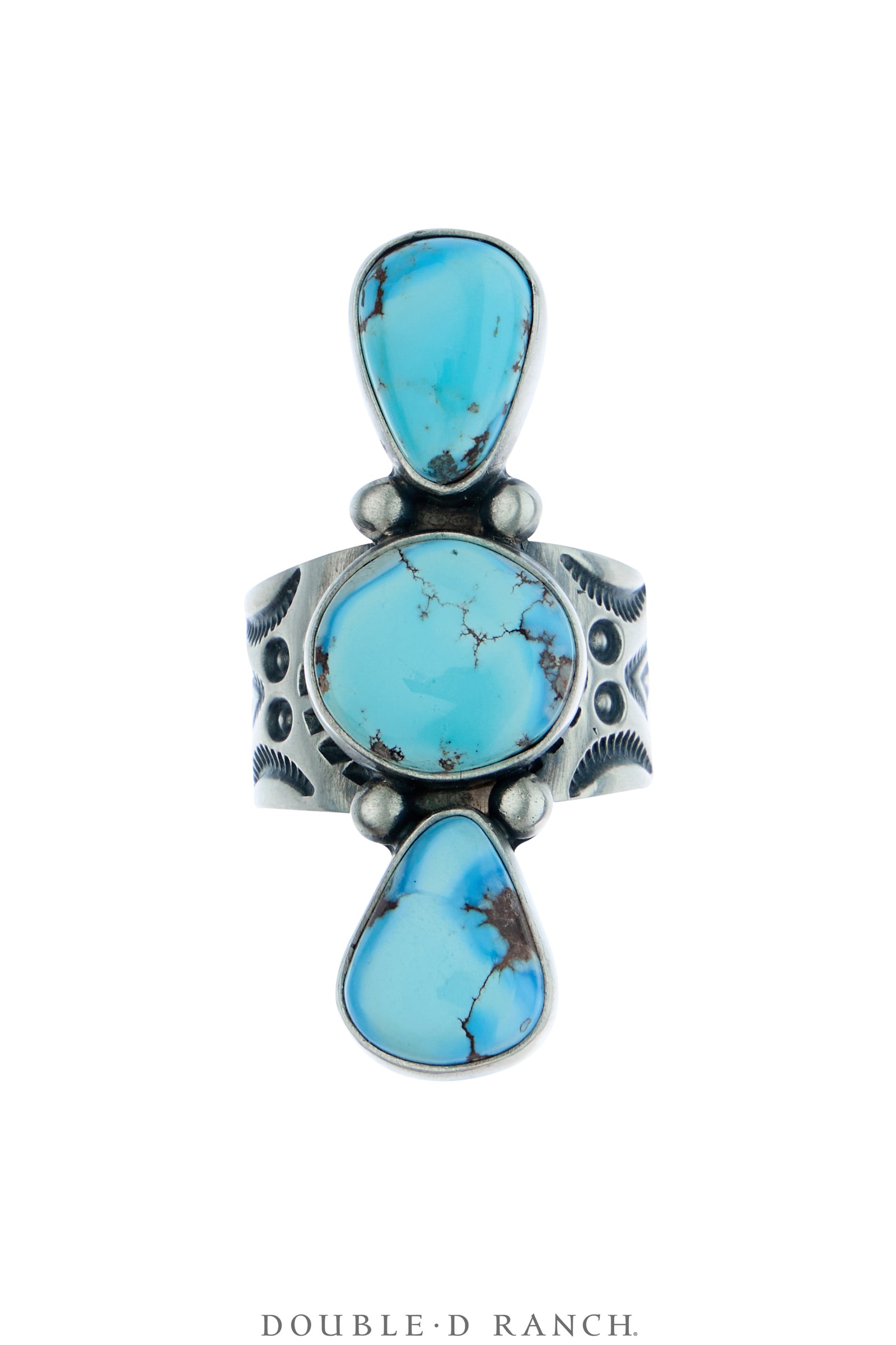 Ring, Statement, Golden Hills Turquoise, 3 Stone, Hallmark, Contemporary, 1988