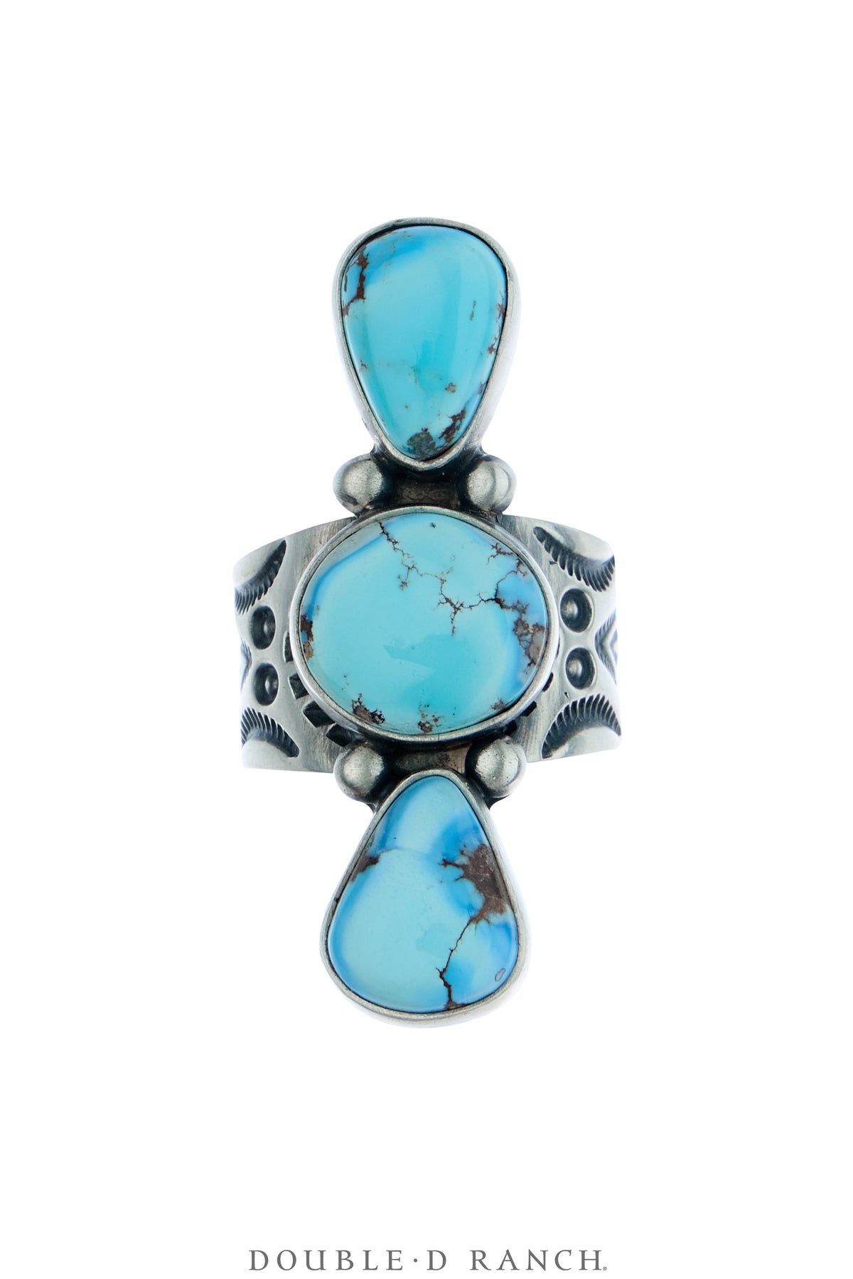 Ring, Statement, Golden Hills Turquoise, 3 Stone, Hallmark, Contemporary, 1988