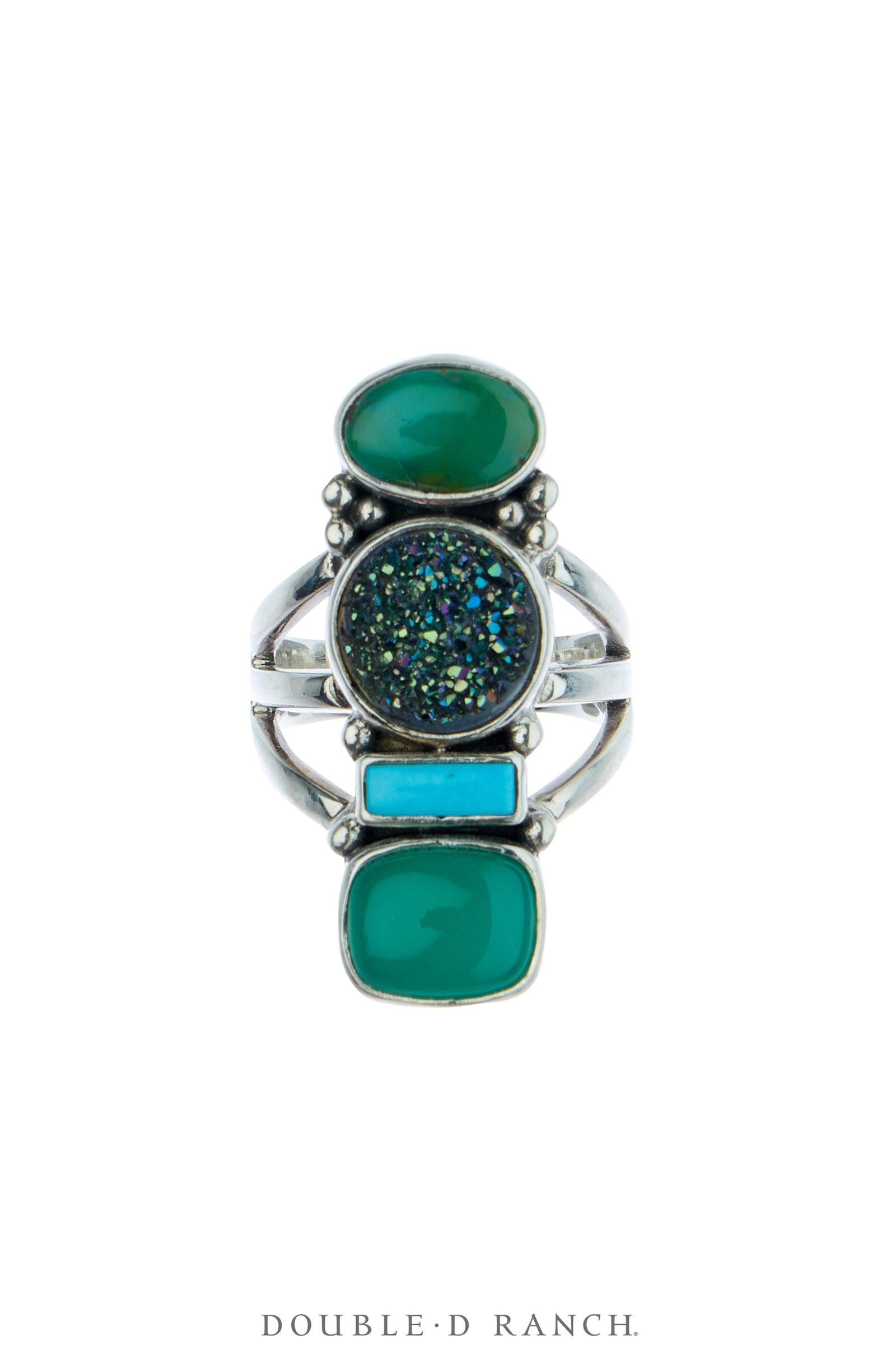 Ring, Shield, Druzy Quartz & Turquoise, Artisan, Contemporary, 2001