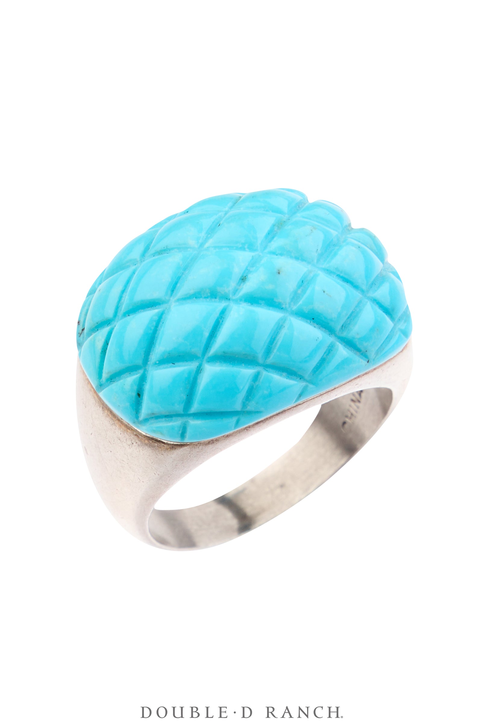 Ring, Novelty, Turquoise, Incised Quilted Cabochon, Vintage, 2024