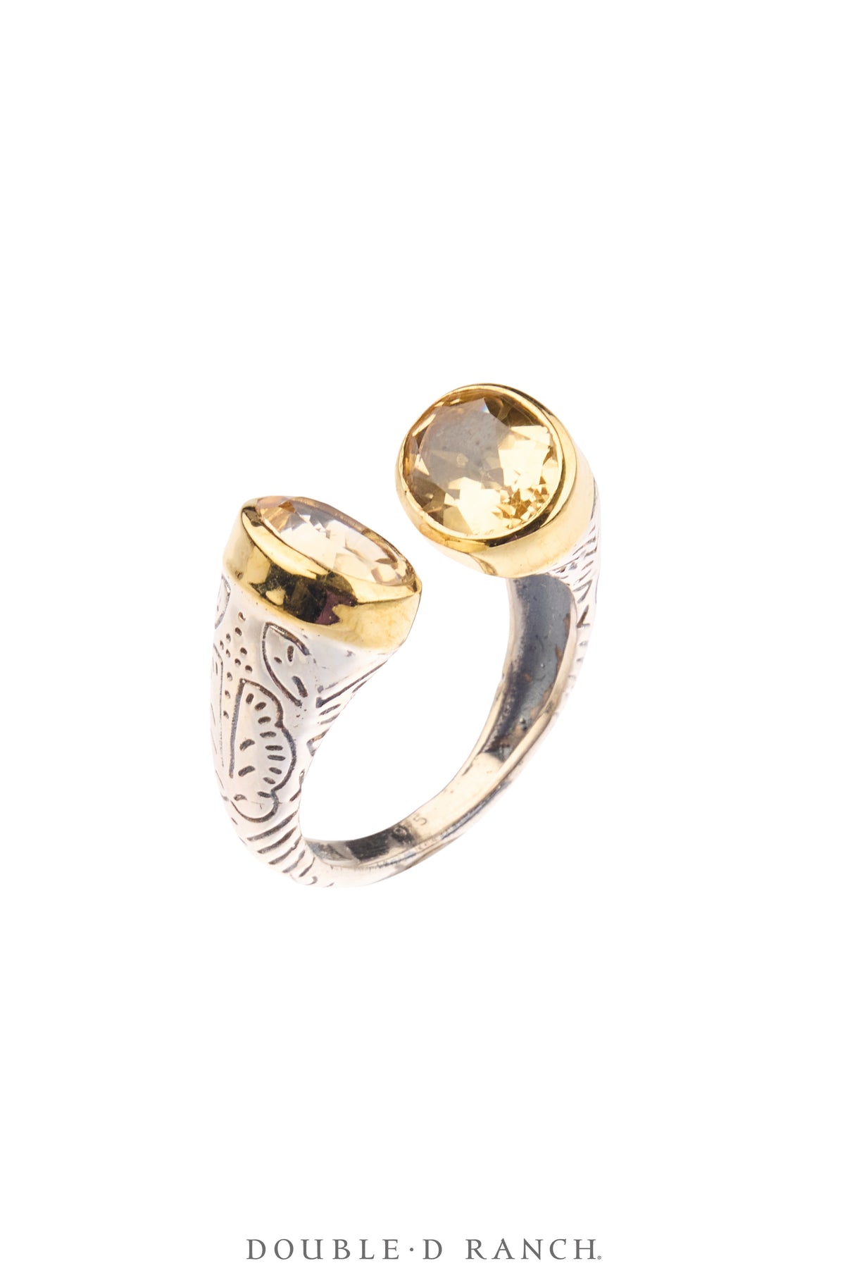 Ring, Faceted Jewel, Double Stone Wrap, Citrine, Contemporary, 2032B