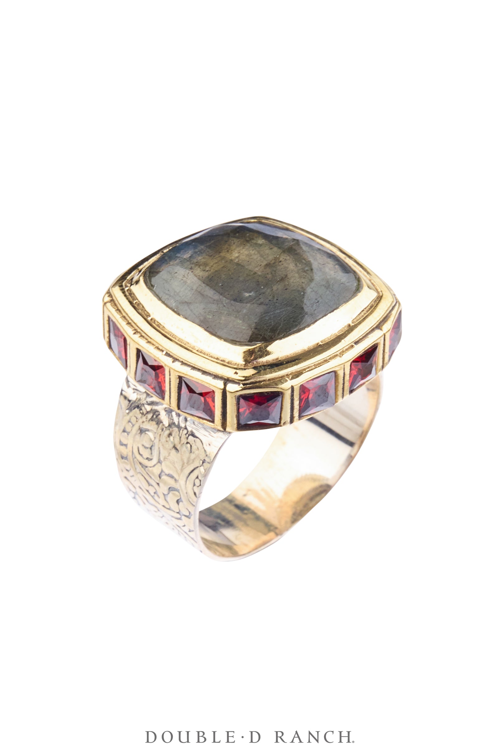 Ring, Faceted Jewel, Single Stone, Labradorite & Ruby, Contemporary, 2057