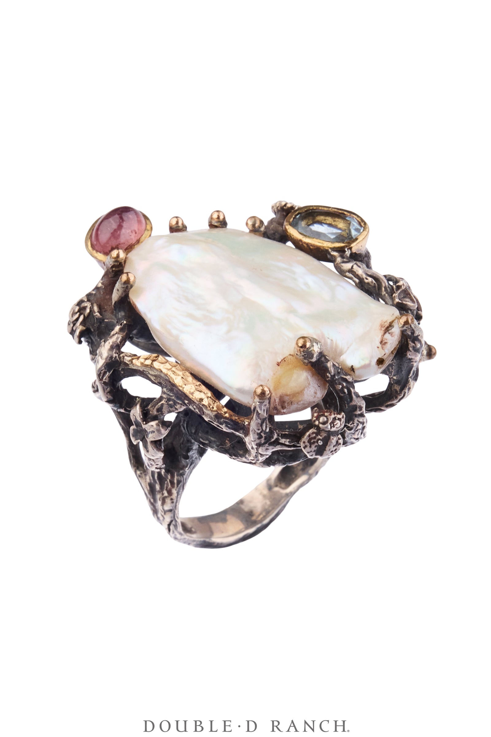 Ring, Statement, Faceted Jewels, Freshwater Pearl, 14K Gold, Hallmark, Contemporary, 2126