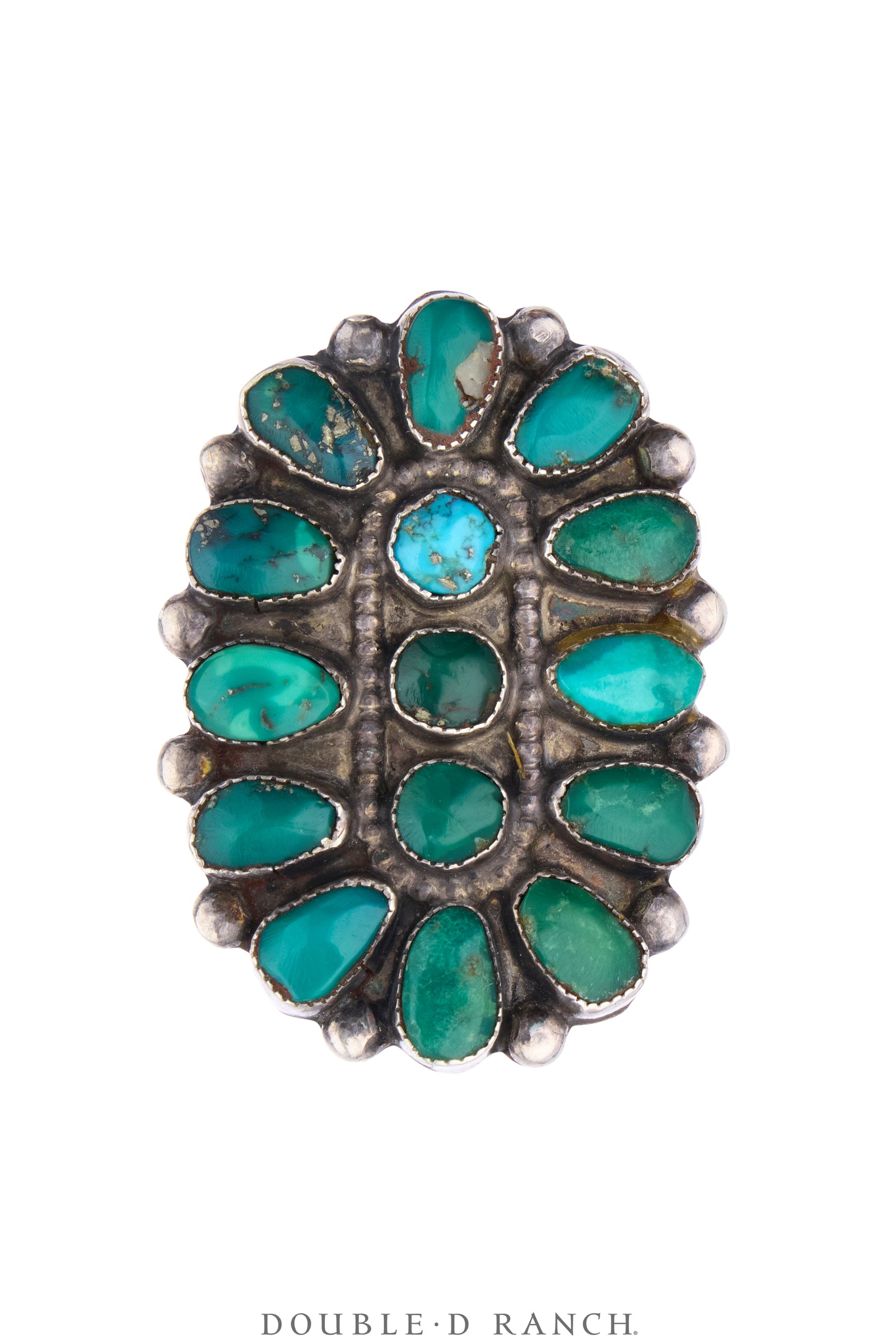 Ring, Cluster, Turquoise, Trader's Code Markings, Old Pawn, Early, 2140