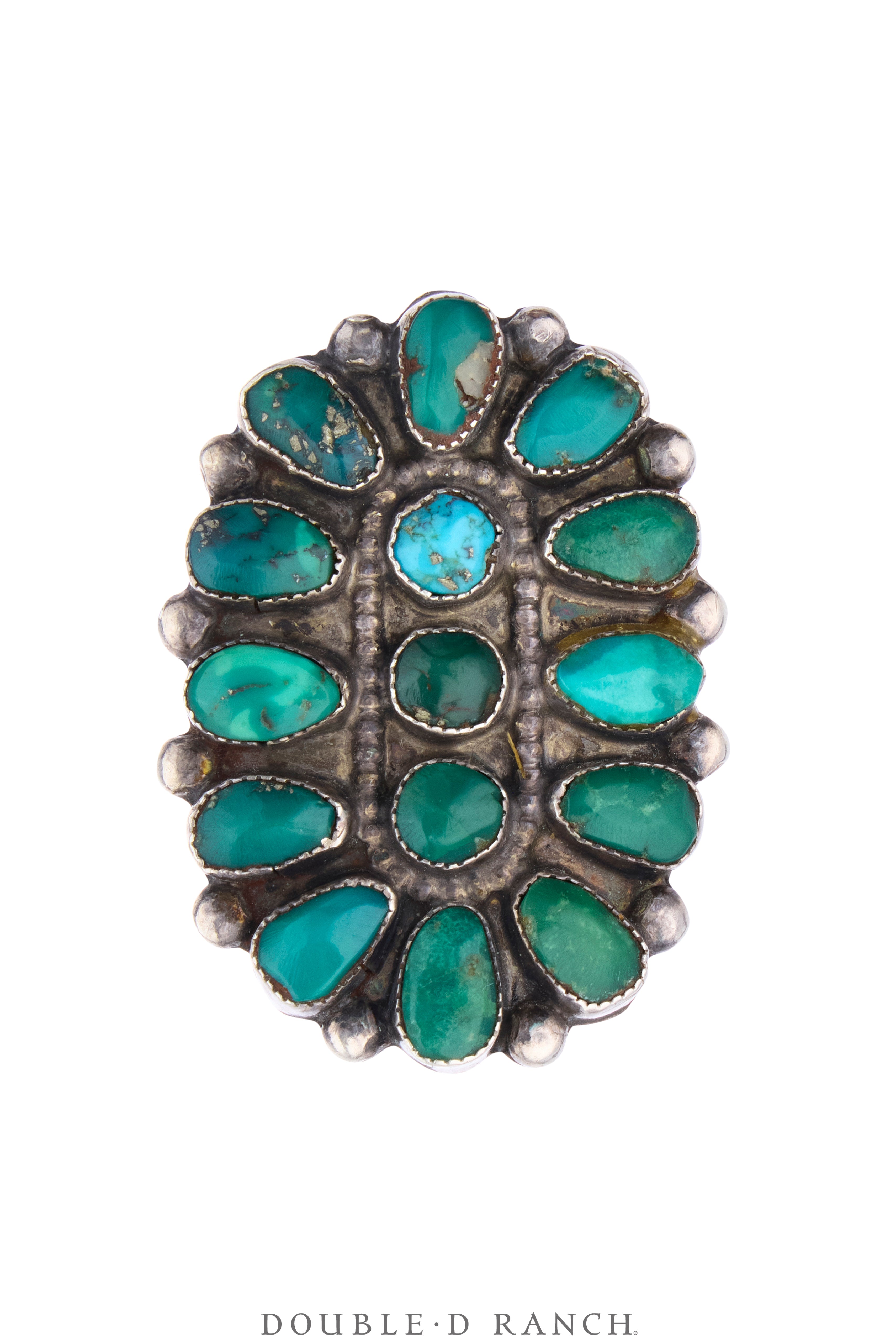 Ring, Cluster, Turquoise, Trader's Code Markings, Old Pawn, Early, 214