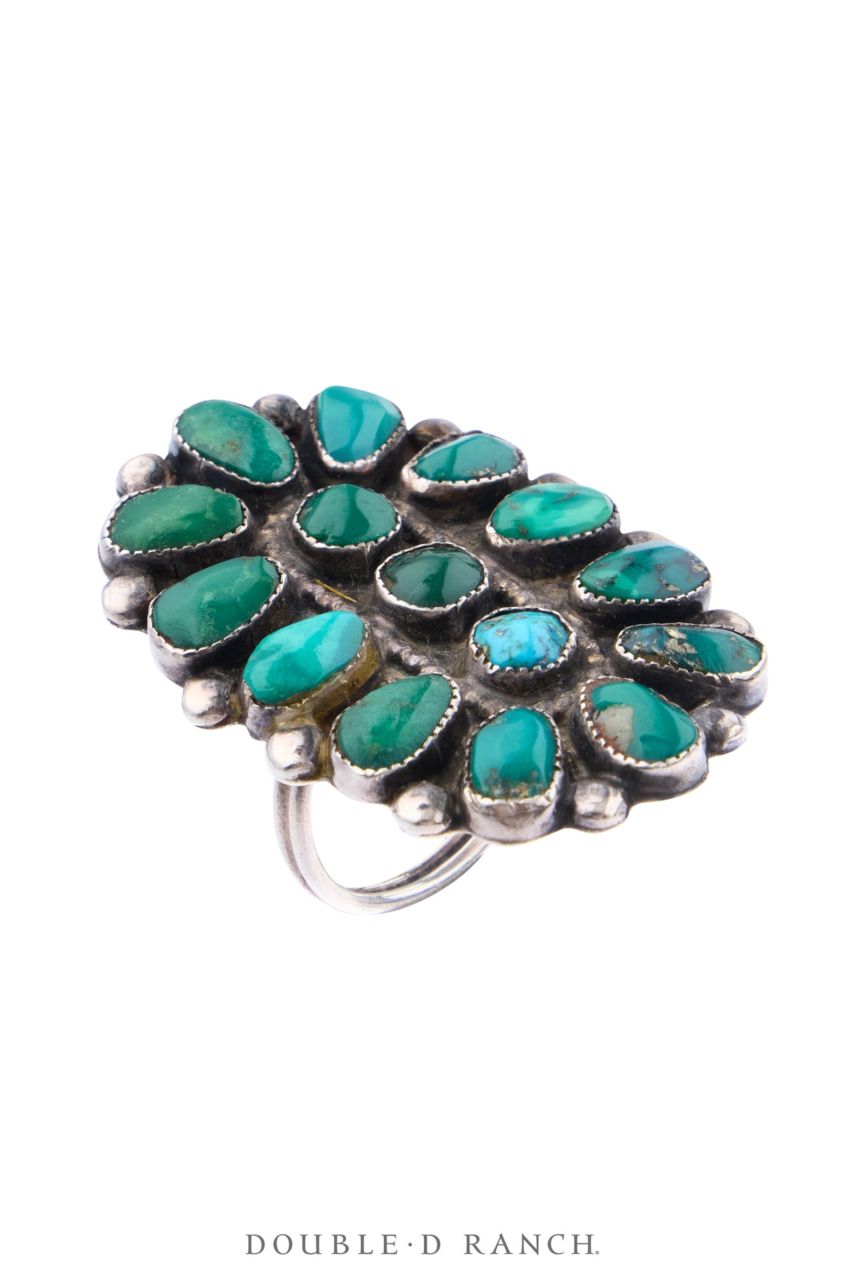 Ring, Cluster, Turquoise, Trader's Code Markings, Old Pawn, Early, 2140