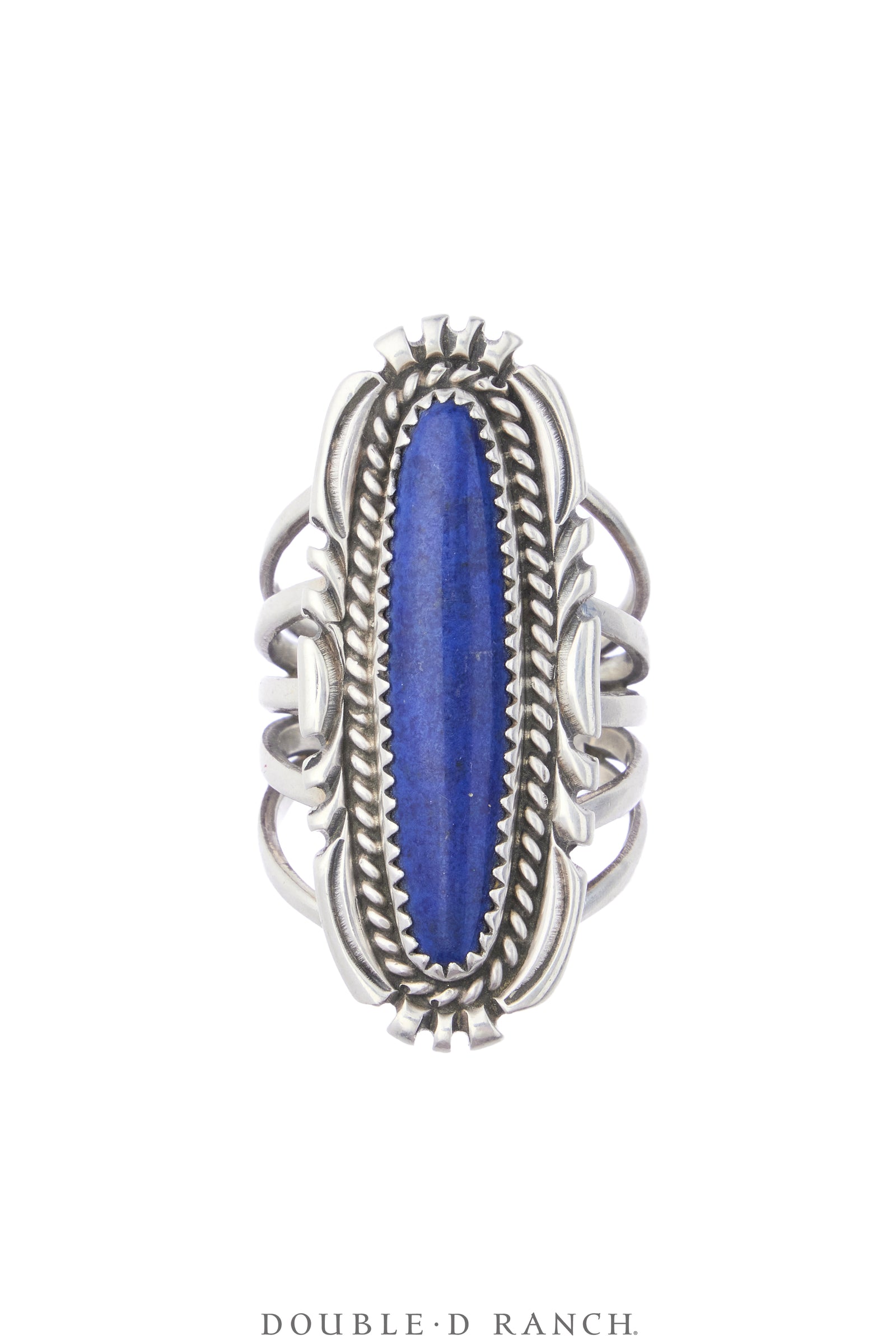 Ring, Natural Stone, Lapis, Oval Cabachon With 5 Shank Band, Hallmark, Vintage, 2162
