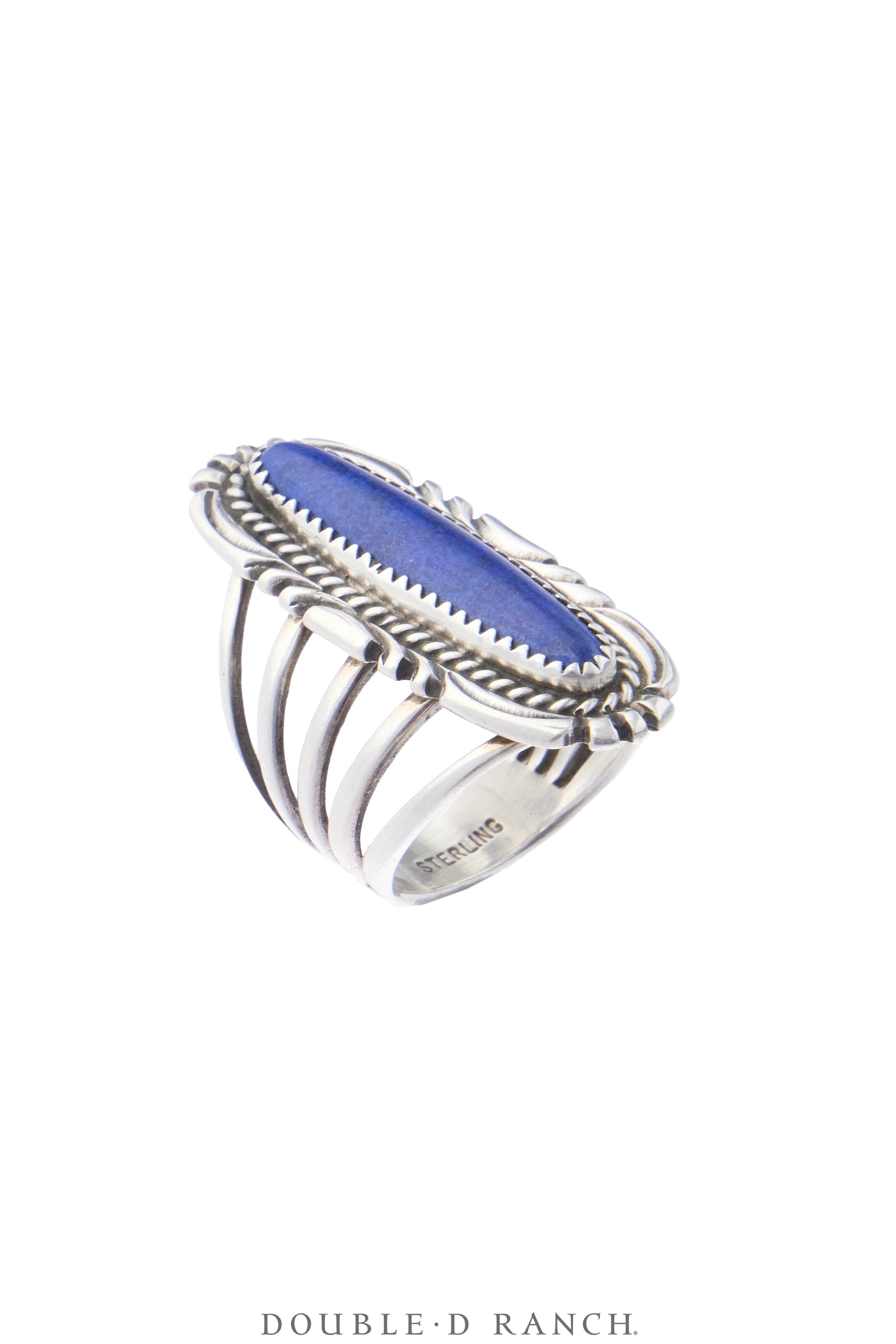 Ring, Natural Stone, Lapis, Oval Cabachon With 5 Shank Band, Hallmark, Vintage, 2162