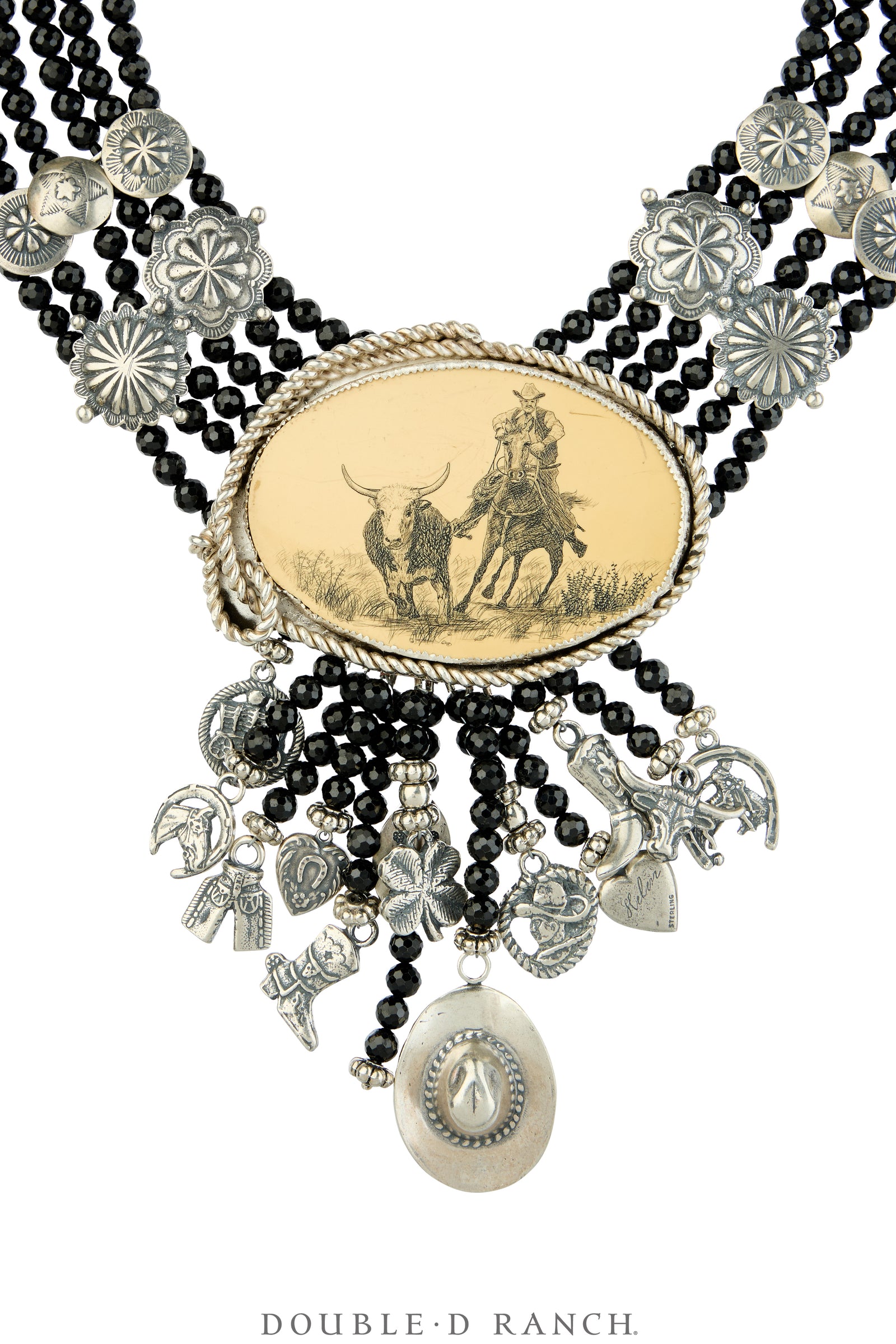 Necklace, MB, Collar, Karmina, Onyx Faceted With Up-Cycled Faux Schrimshaw, Contemporary, 172