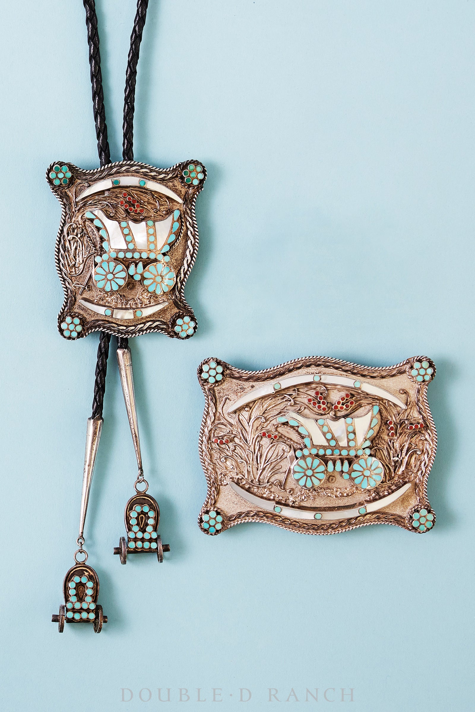 Belt & Bolo Set, Inlay, Conestoga wagon, Dishta, Vintage, 1631