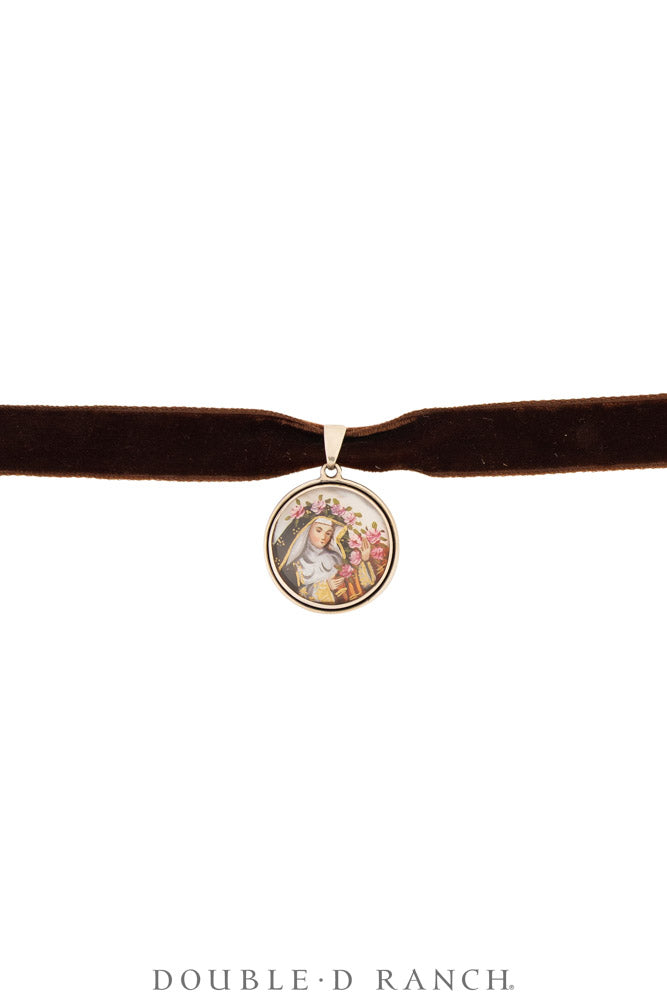 Necklace, Pendant, Margeaux Ribbon With Religious Relicario, St. Theresa, Contemporary, 3995O
