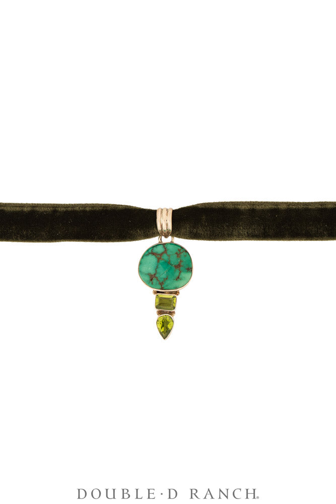 Necklace, Pendant, Margeaux Ribbon With Turquoise & Semi-Precious Stones, Hallmark, Contemporary, 3995H