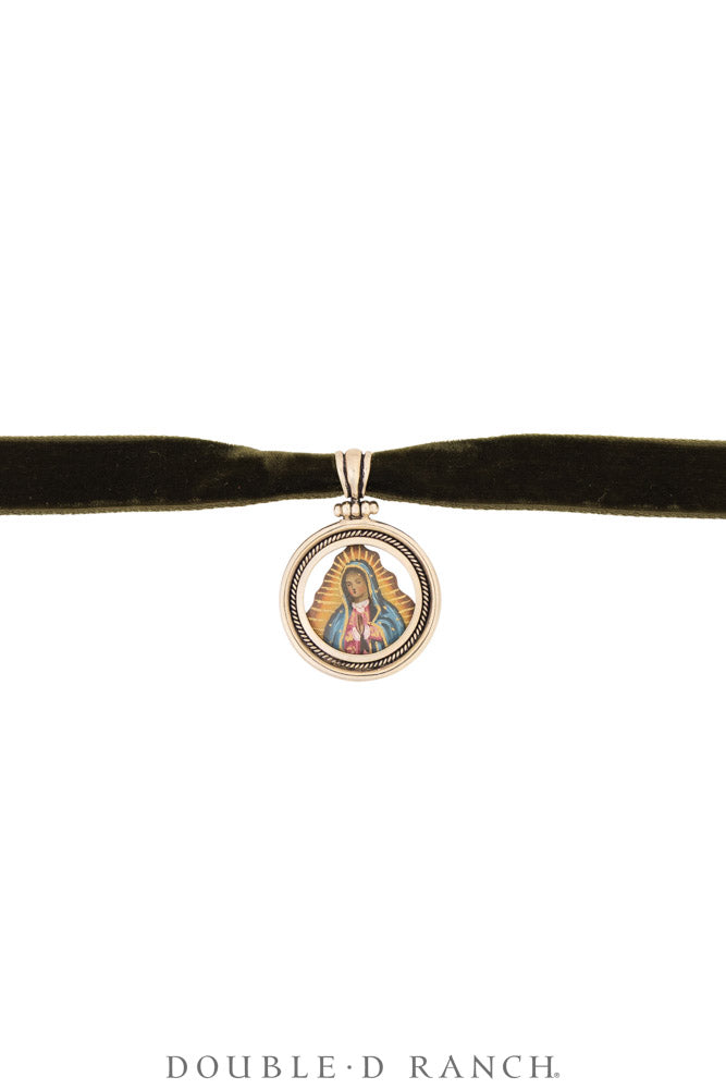Necklace, Pendant, Margeaux Ribbon With Religious Relicario, Virgin of Guadalupe, Contemporary, 3995F