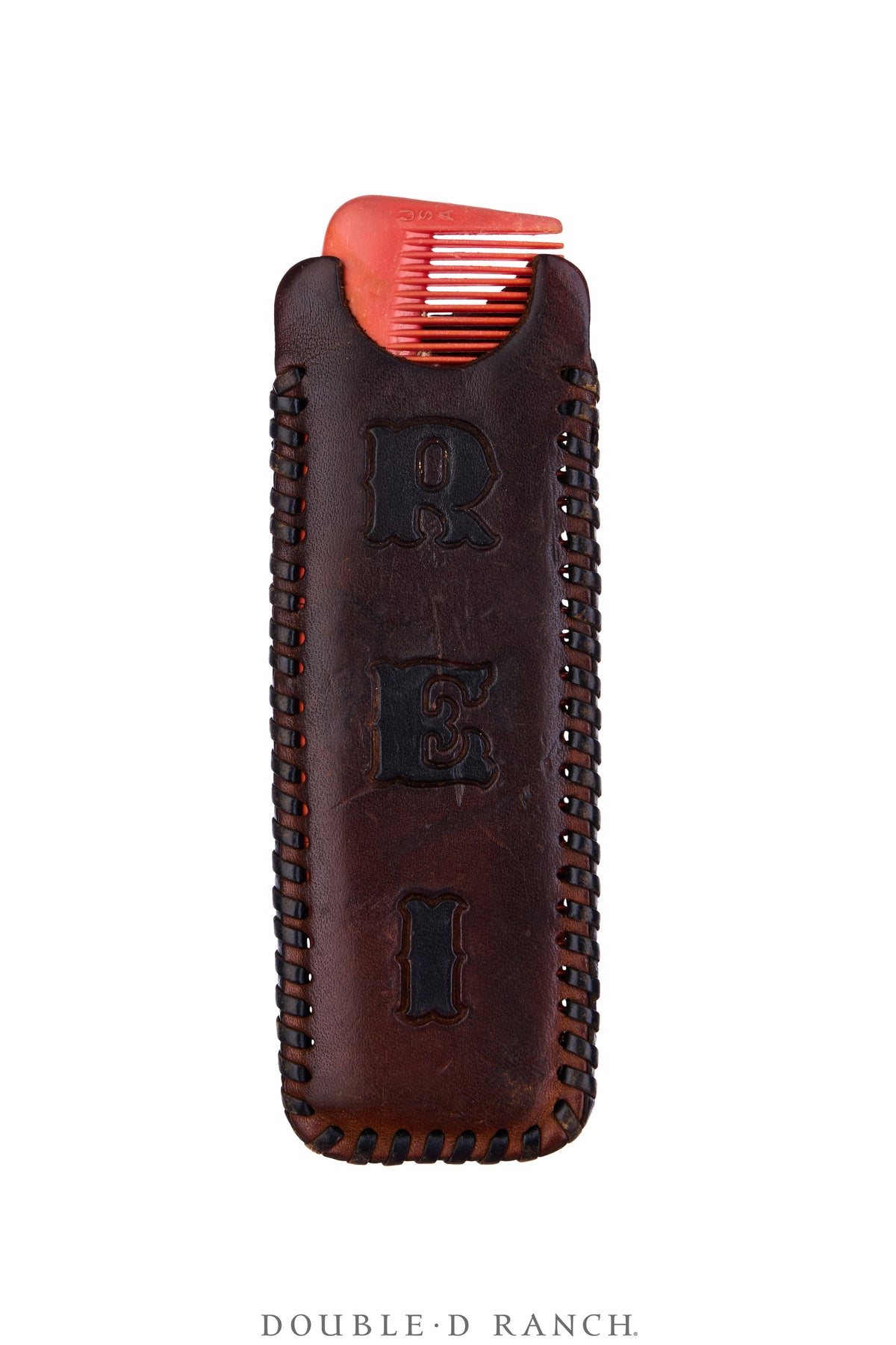 Miscellaneous, Comb In Tooled Leather Sheath, Vintage, 1385