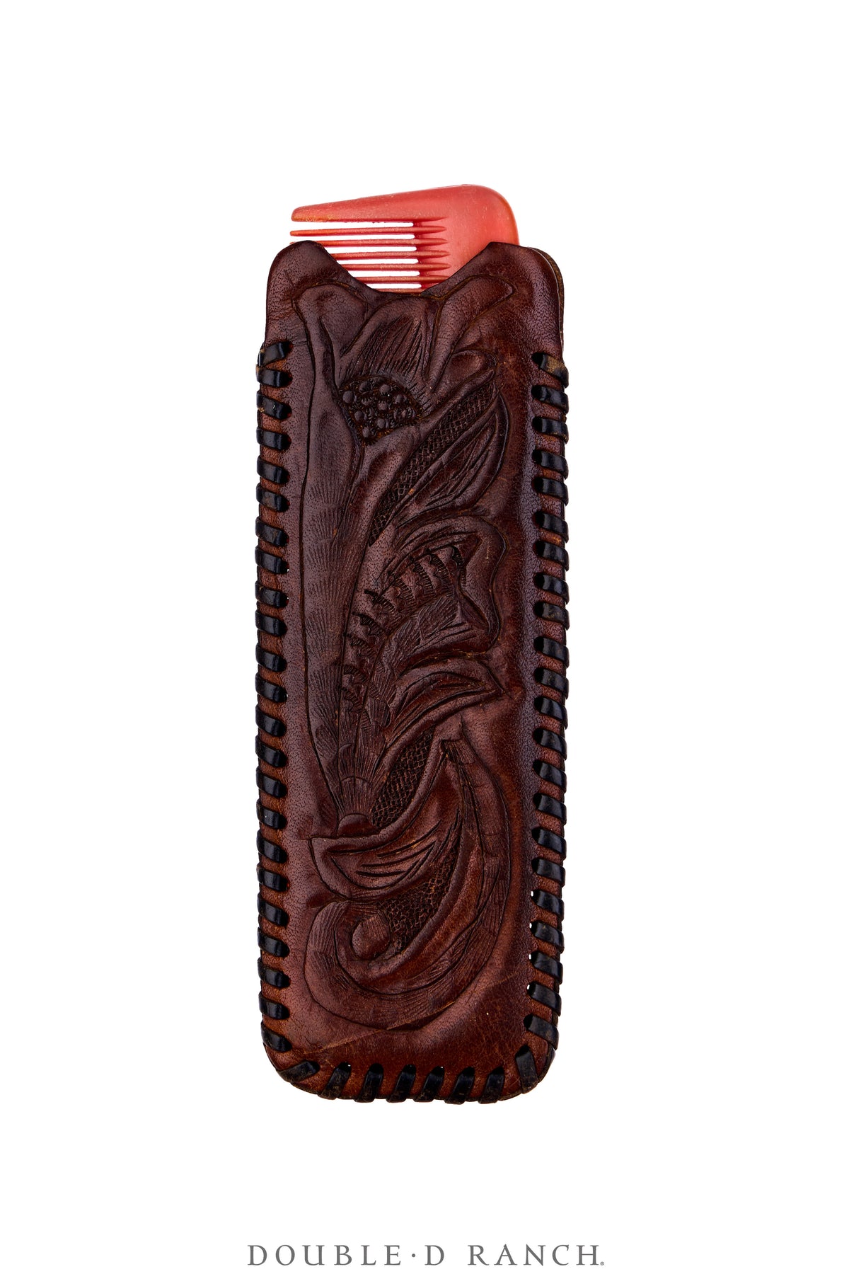Miscellaneous, Comb In Tooled Leather Sheath, Vintage, 1385