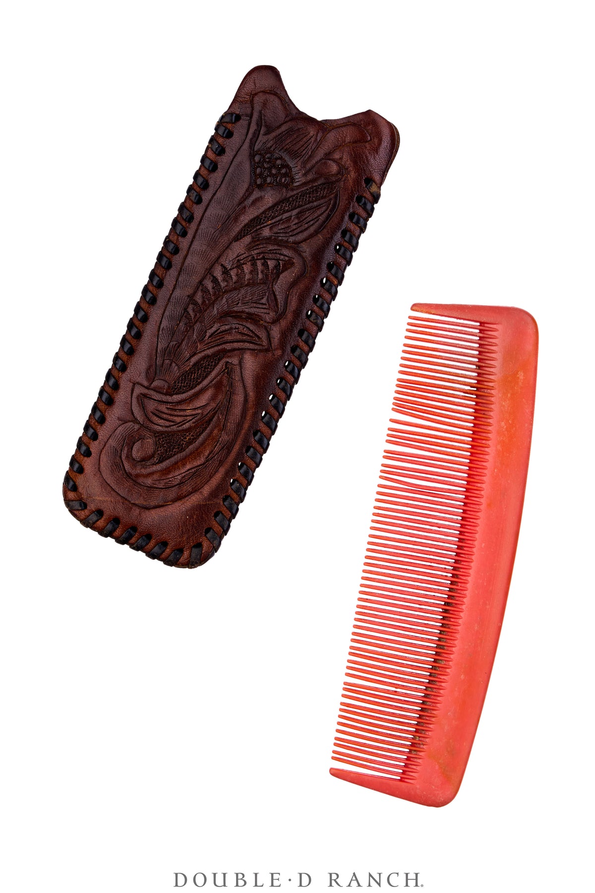 Miscellaneous, Comb In Tooled Leather Sheath, Vintage, 1385