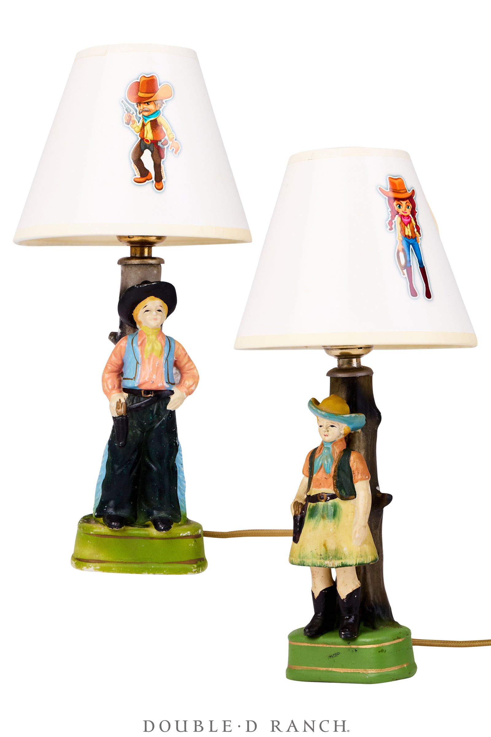 Miscellaneous, Lamp, Cowgirl & Cowboy, Set, Original Shades, Vintage ‘40s, 1249