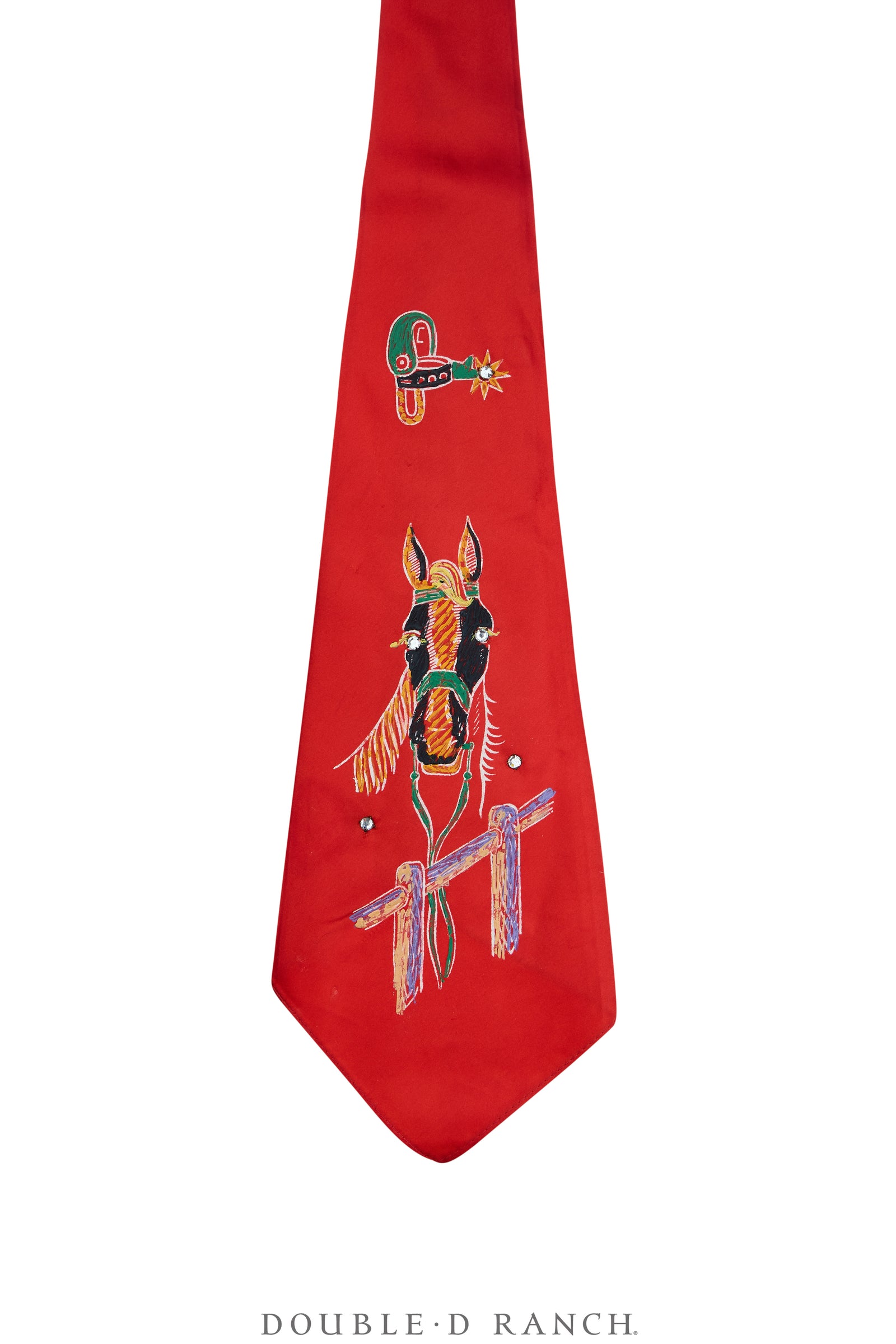 Necktie, Western, Handpainted, Satin With Rhinestones, Vintage, 1357