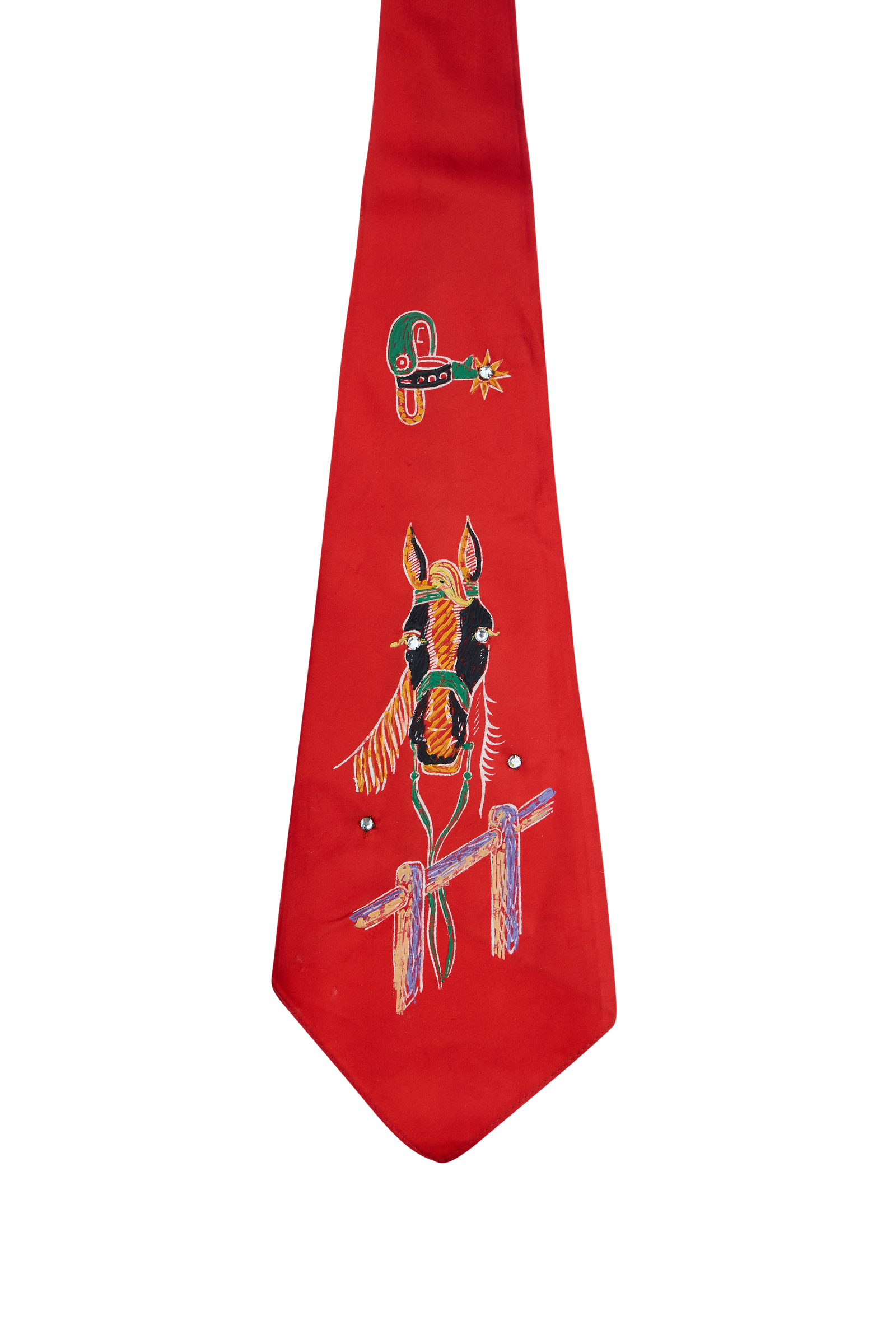 Necktie, Western, Handpainted, Satin With Rhinestones, Vintage, 1357