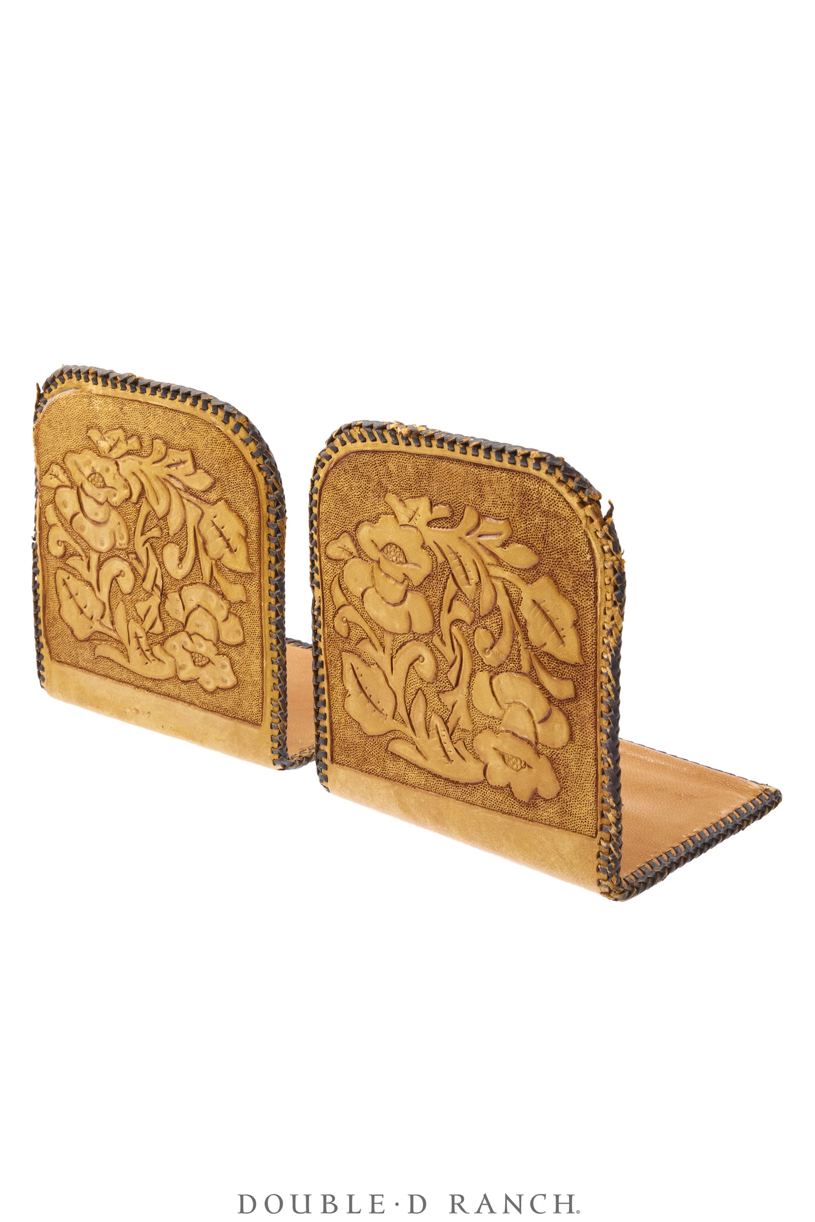 Miscellaneous, Bookends, Hand-Tooled Leather, Floral Scroll,  Vintage, 1444