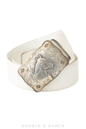 Belt, A Vintage, Sterling Silver & 22K Gold, Buckle, Western, Horse Profile, Hallmark, 428