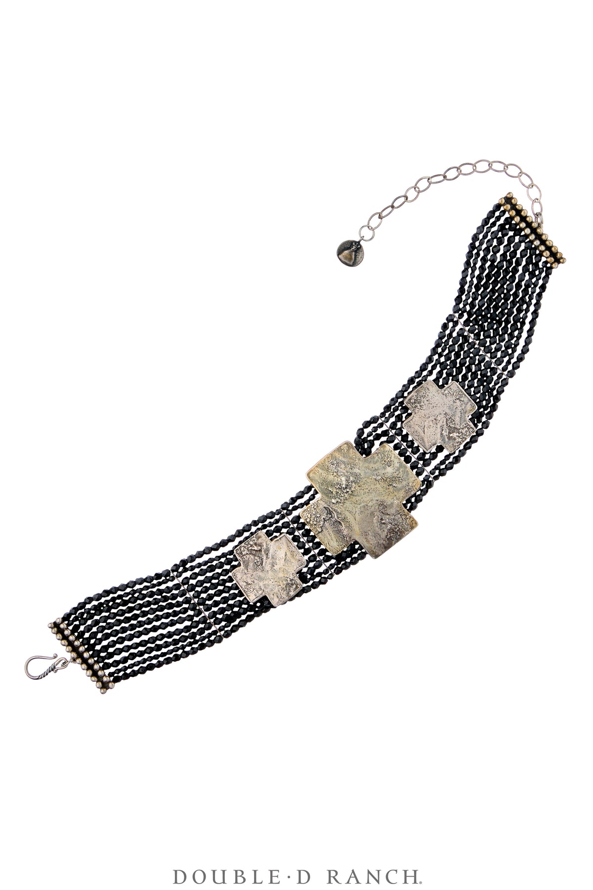 Necklace, MB, Choker, Jet, Faceted, Sterling Silver Crosses, Hallmark, Vintage, 3928