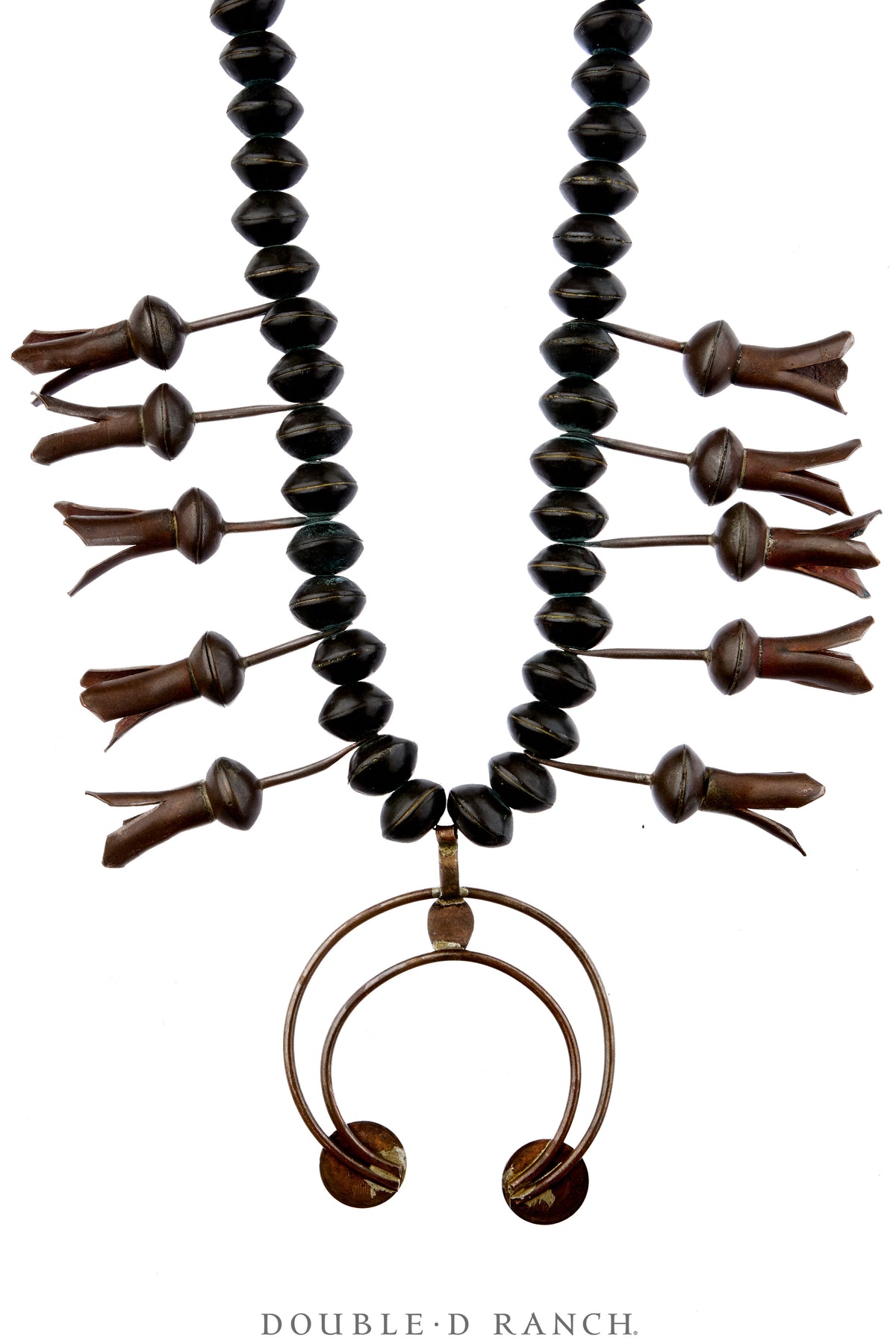 Necklace, Squash Blossom, Turquoise With Copper, Indian Head Pennies, Vintage, 3931