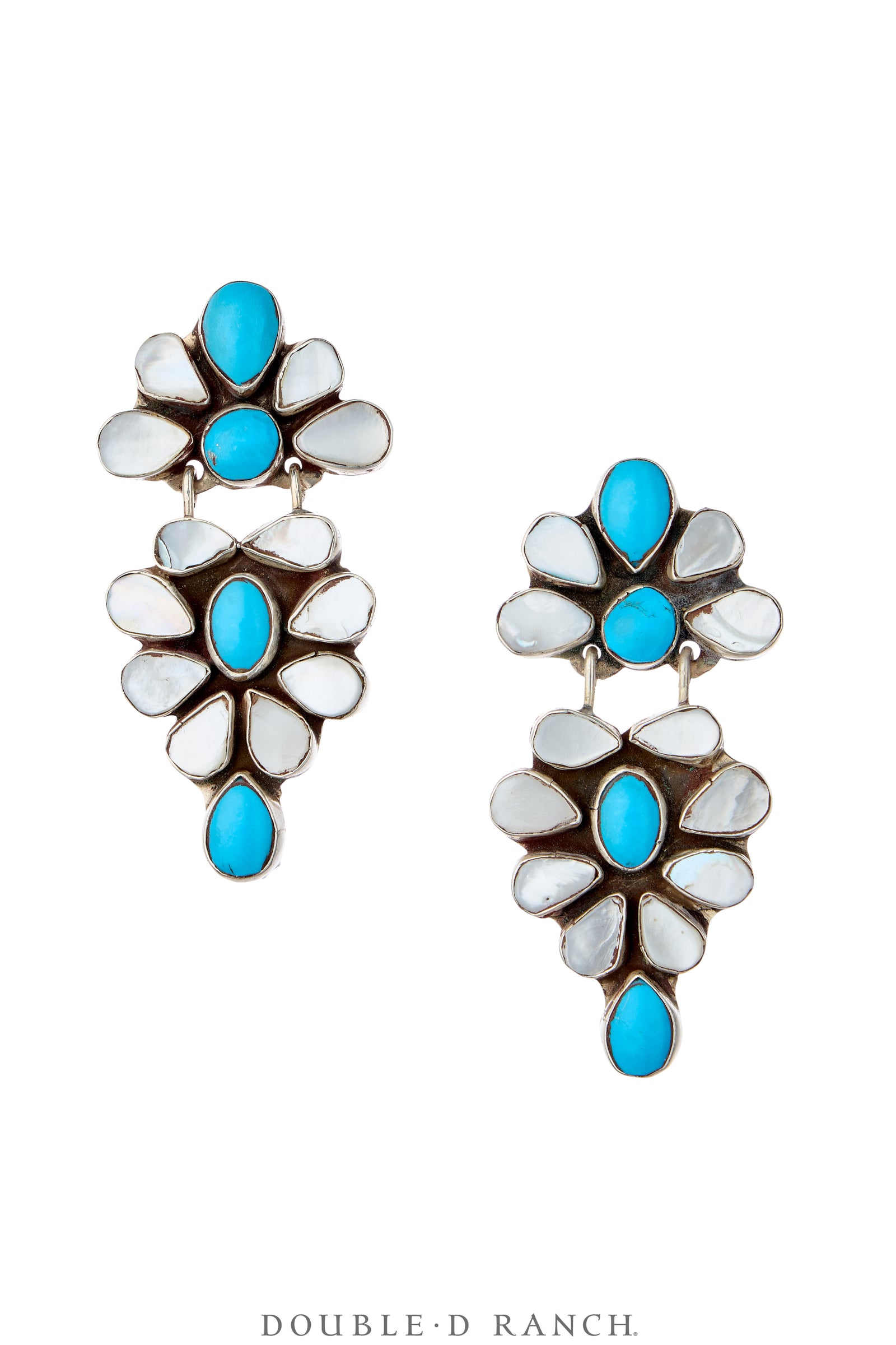 Earrings, Oscar Betz, Chandelier, Turquoise, Mother of Pearl, Hallmark, Contemporary, 2358