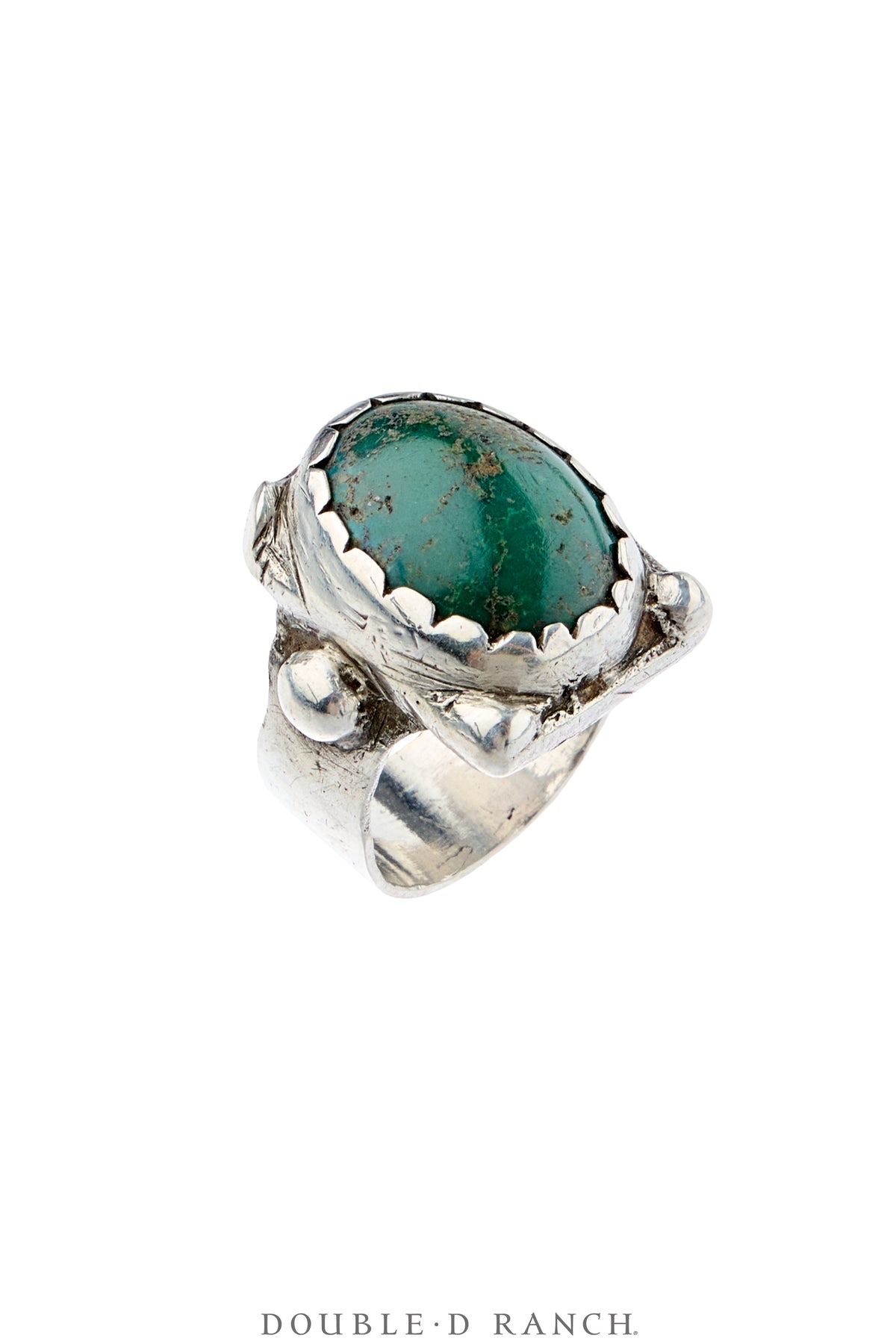 Ring, Natural Stone, Turquoise & Coin Silver, Sans Hallmark, Vintage Early 20th, 2137