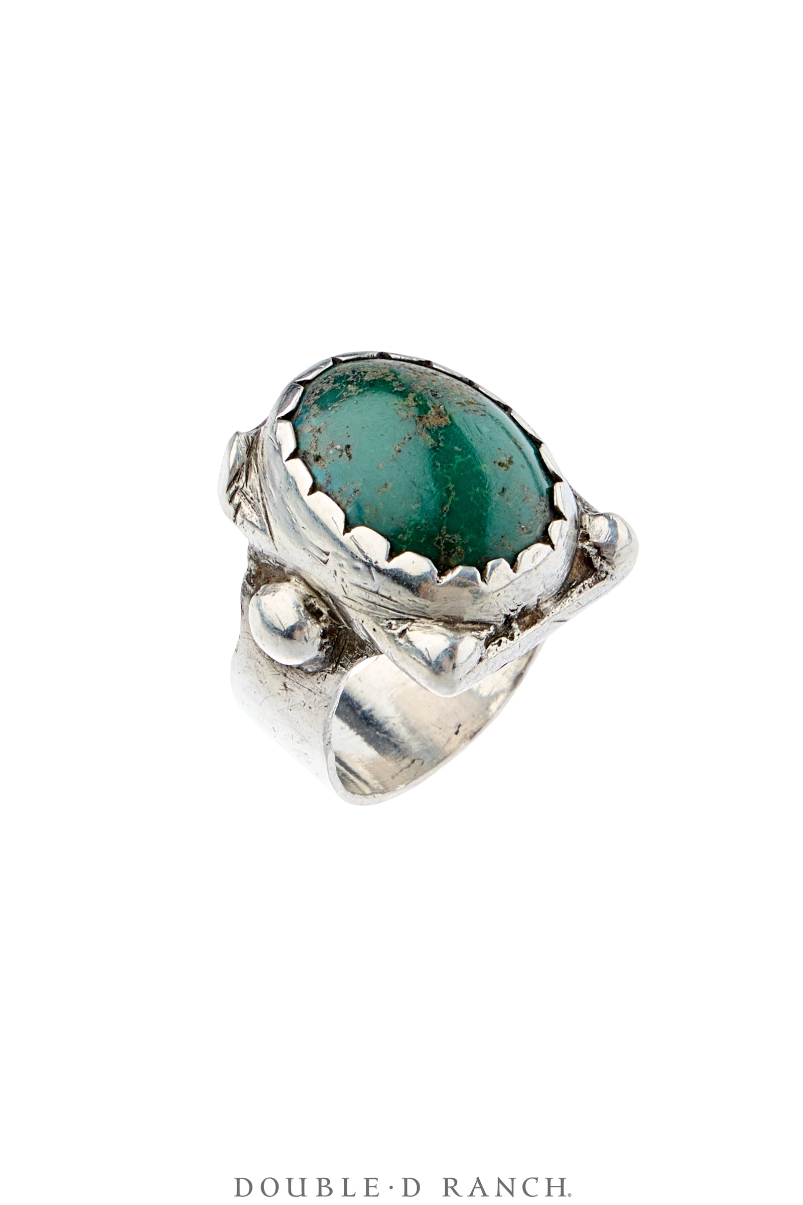 Ring, Natural Stone, Turquoise & Coin Silver, Sans Hallmark, Vintage Early 20th, 2137