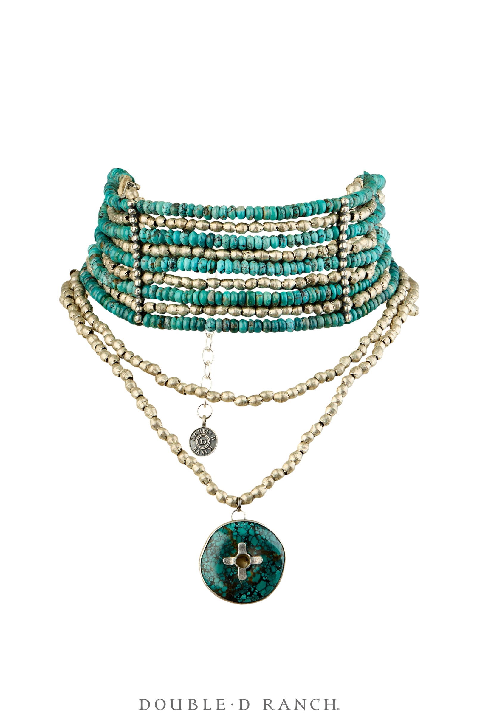 Necklace, MB, Choker, Roi, Turquoise With Turquoise Disc, Contemporary, 101B