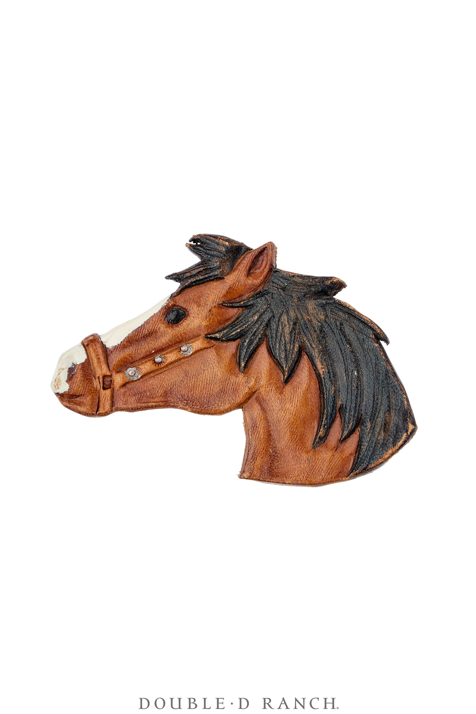 Scarf Slide Pin, Leather, Horse Head, Vintage, 1302