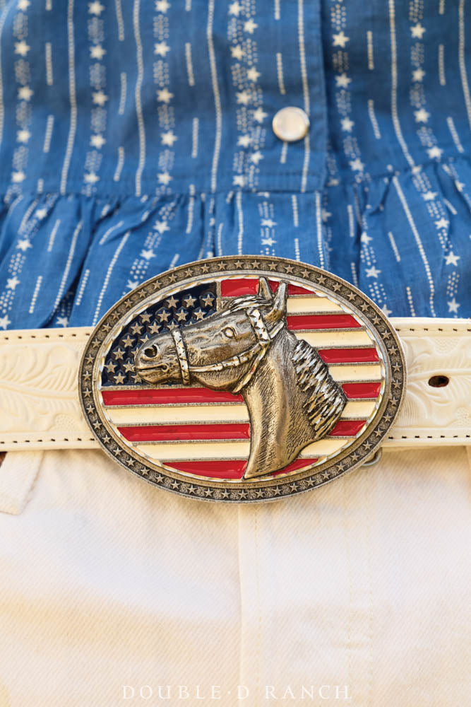 Belt, A Vintage, Buckle, Kitsch, Patriotic Horse, Hallmark, Vintage, 908