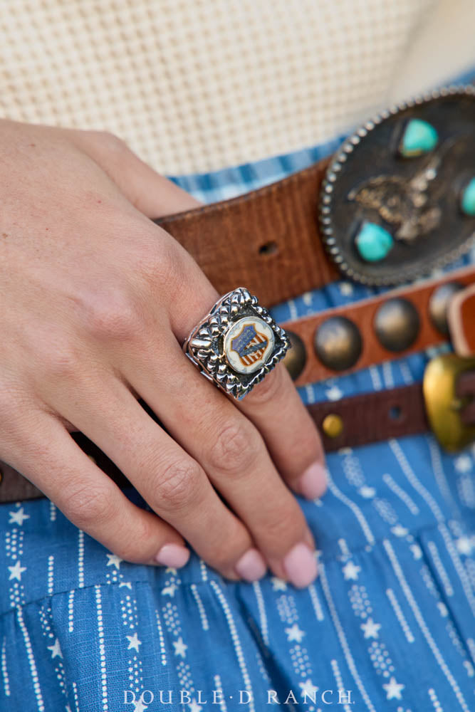 Ring, Dian Malouf, Statement, Railroad China, Union Jack, Hallmark, Contemporary, 1973