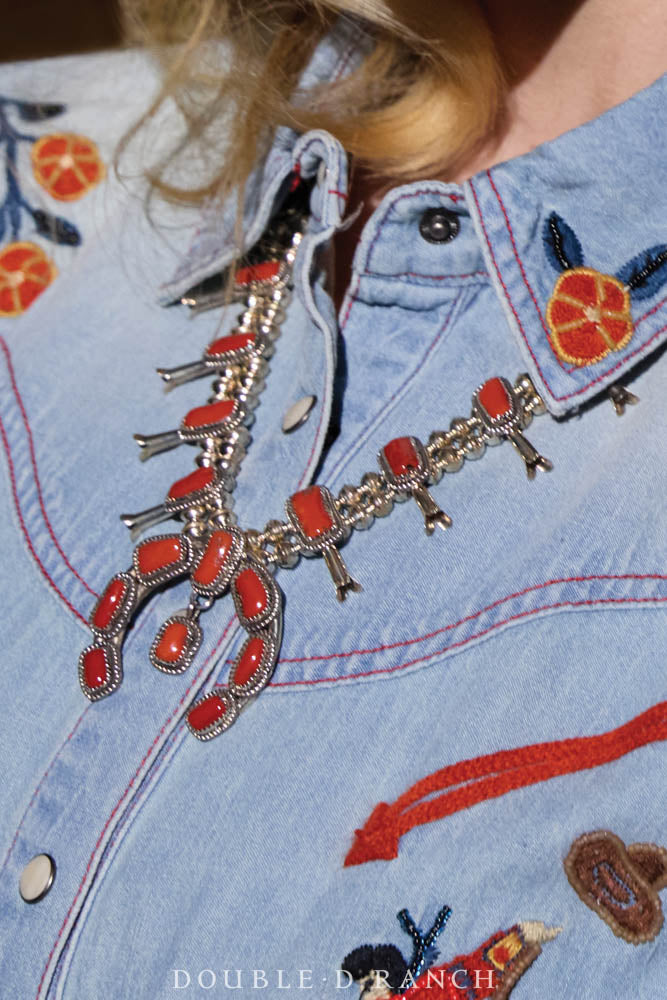Necklace, Squash Blossom, Coral, With Matching Earrings, Hallmark, Vintage, 3784B