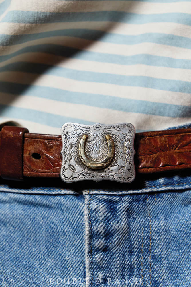 Belt, A Vintage, Buckle, Western, Horseshoe, 14K Gold, Hallmarks, Vintage, 913
