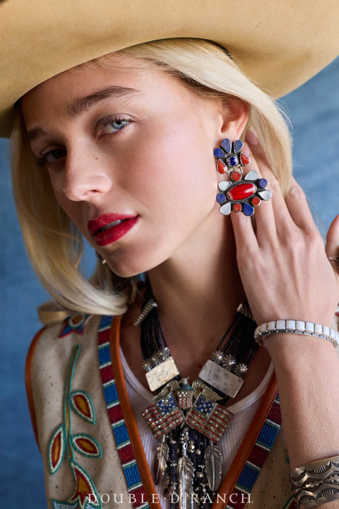 Earrings, Oscar Betz, Chandelier, Multi Stone, Hallmark, 684